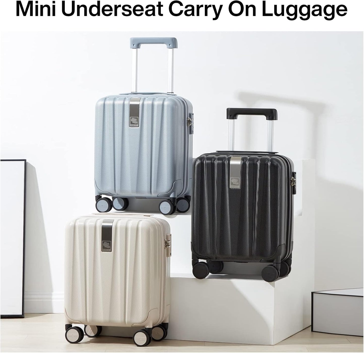 Hanke 14 Inch Underseat Carry On Luggage with Wheels Hard Shell Suitcases Carry On Bag Lightweight Small Mini Suitcase Tsa Luggage for Travel.（Jet Black）