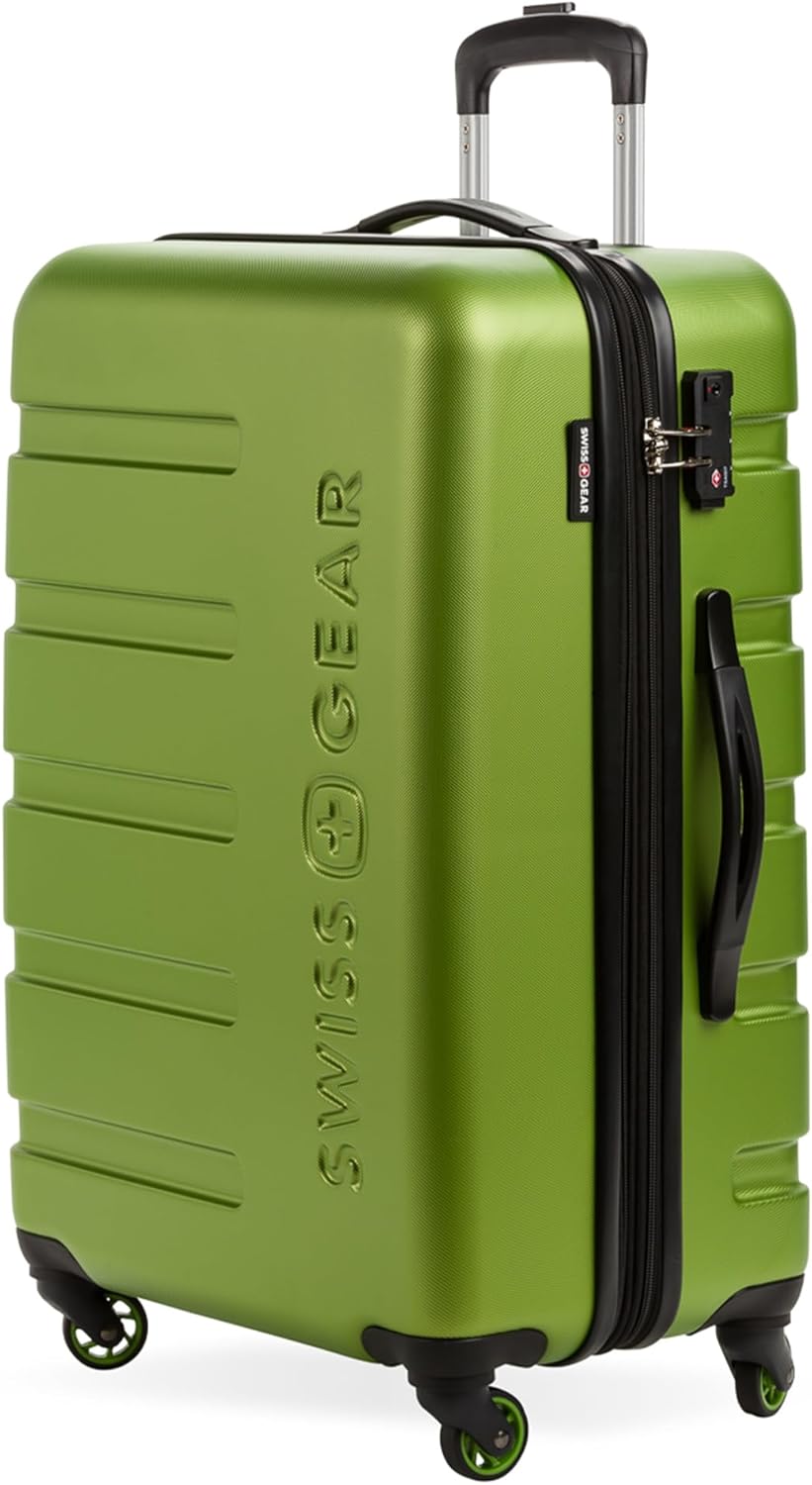 SwissGear 7366 Signature Hardside Expandable Luggage with Spinner Wheels, TSA Lock, Green, Checked-Medium 23-Inch