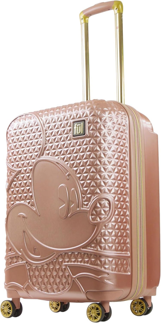 FUL Disney Mickey Mouse Rolling Luggage, Hardside Suitcase with Spinner Wheels, Rose Gold, 25 Inch
