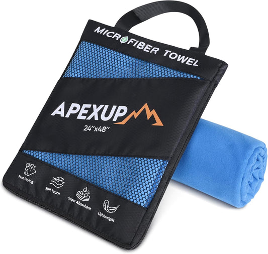 APEXUP Microfiber Travel Towel, Ultra Absorbent Quick Dry Towels, Lightweight Gym Sports Camping Towel for Workout, Yoga, Beach, Shower, Swimming (48"×24", Blue)