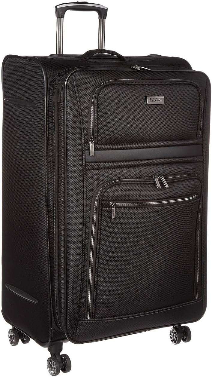 Kenneth Cole REACTION Rugged Roamer Lightweight Softside Expandable 8-Wheel Spinner Luggage, Black, 28-Inch Checked