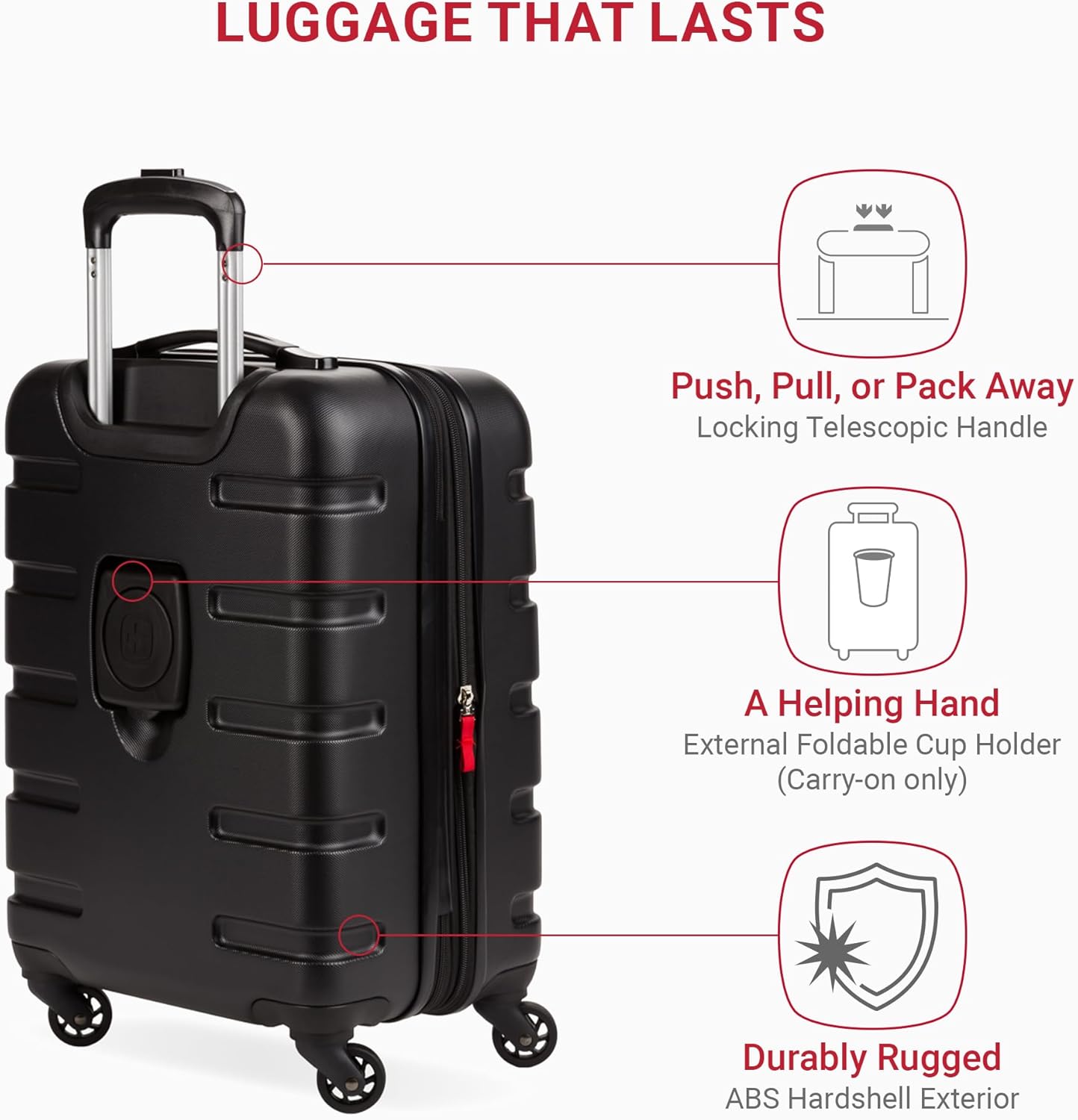 SwissGear 7366 Hardside Expandable Luggage with Spinner Wheels, Black, Carry-On 19-Inch