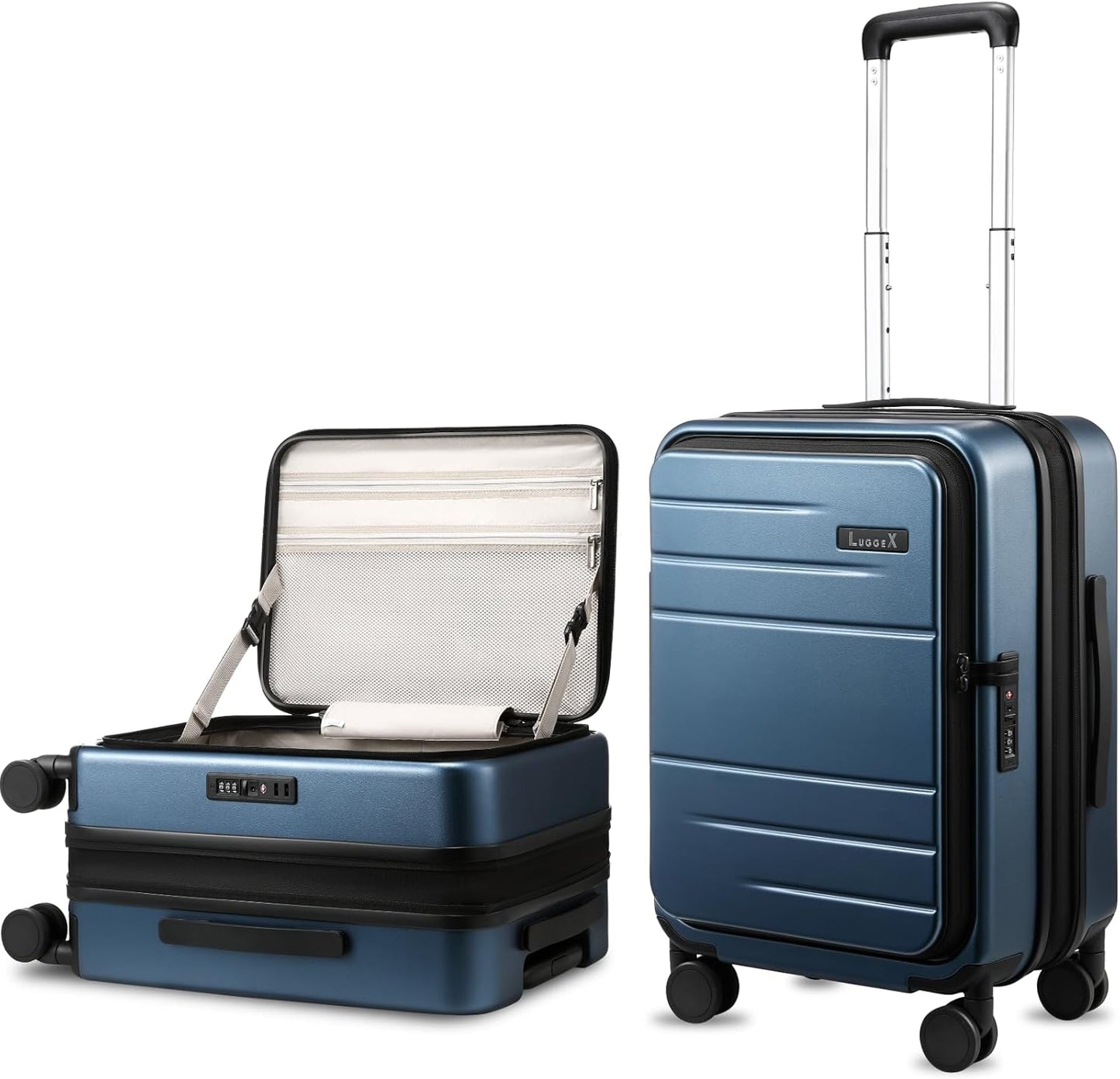 Carry On Luggage Top Opening, FLT Expandable Polycarbonate Hard Shell Suitcase with Wheels (FX-Lite, Blue, 20 Inch, 36L-41L)