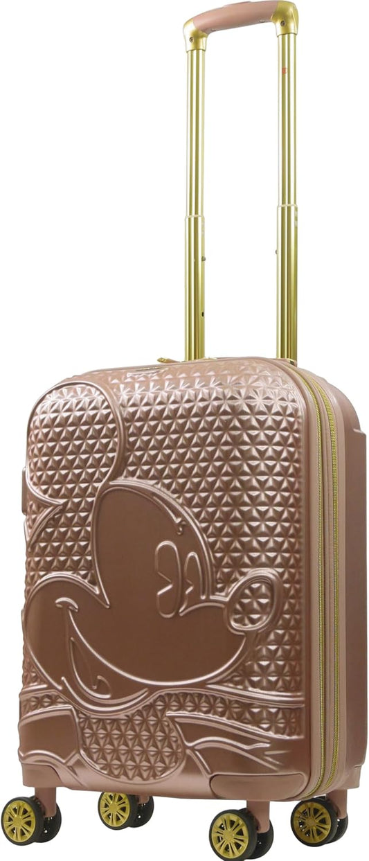 FUL Disney 22 Inch Carry On Luggage, Hardshell Rolling Suitcase with Spinner Wheels, Mickey Mouse-Rose Gold