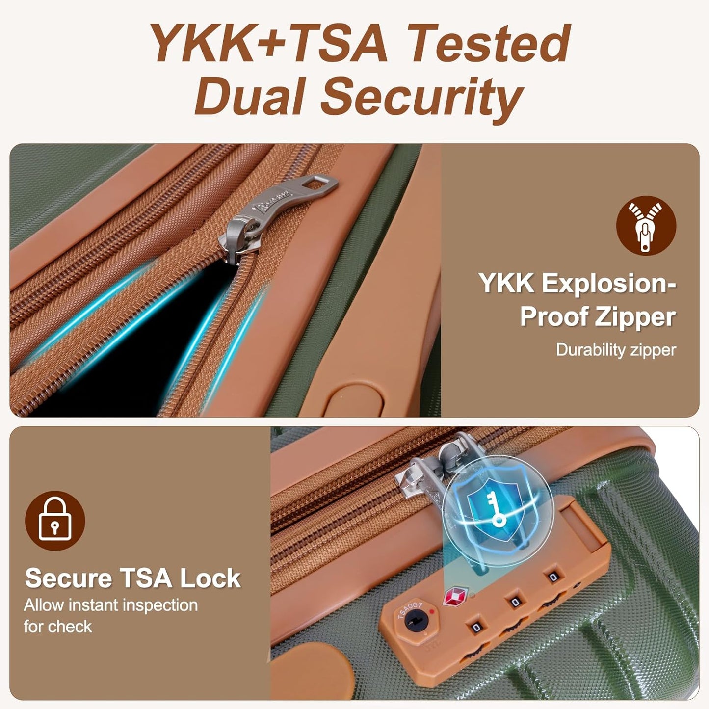 Romswi Luggage Sets 3 Piece Expandable PC+ABS Suitcases, Durable Hardshell Lightweight Suitcase Set with TSA Lock Dual Spinner Wheels, 20/24/28 Inch,Olive Green
