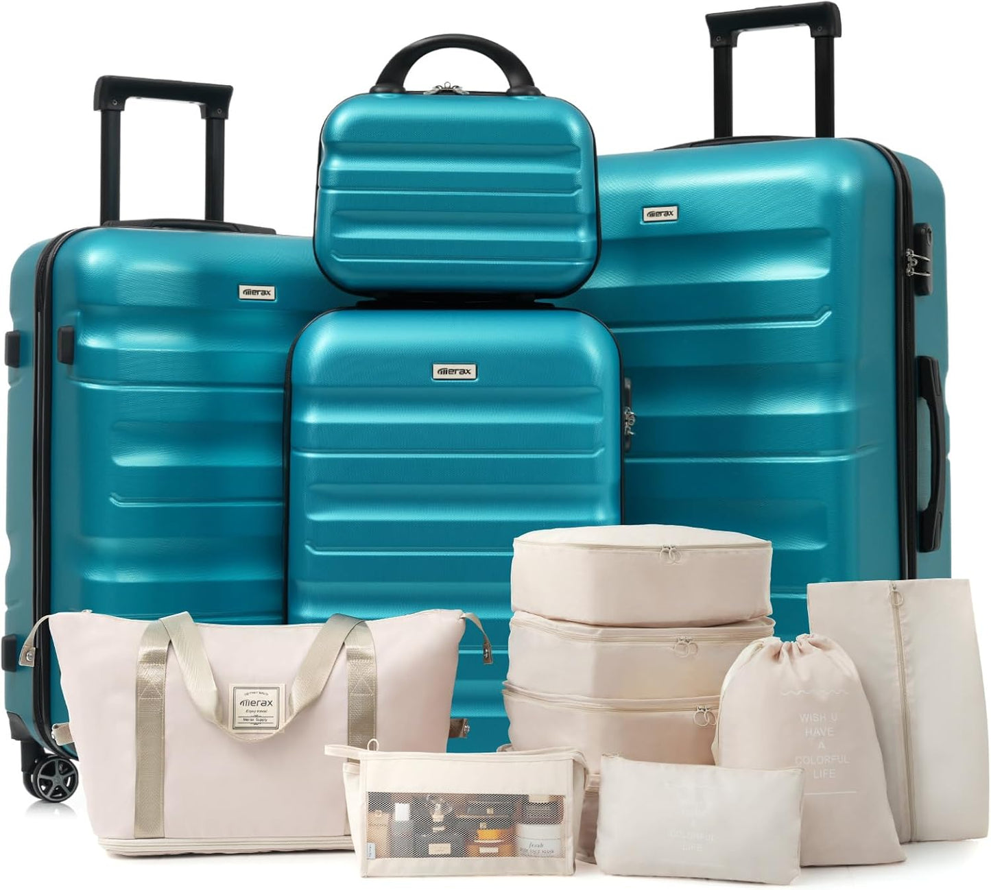 Merax Luggage Set 13 Piece, Hardshell ABS Suitcases with 8 Silent Spinner Wheels, Durable and Lightweight Travel Luggage for Family Trips, Blue