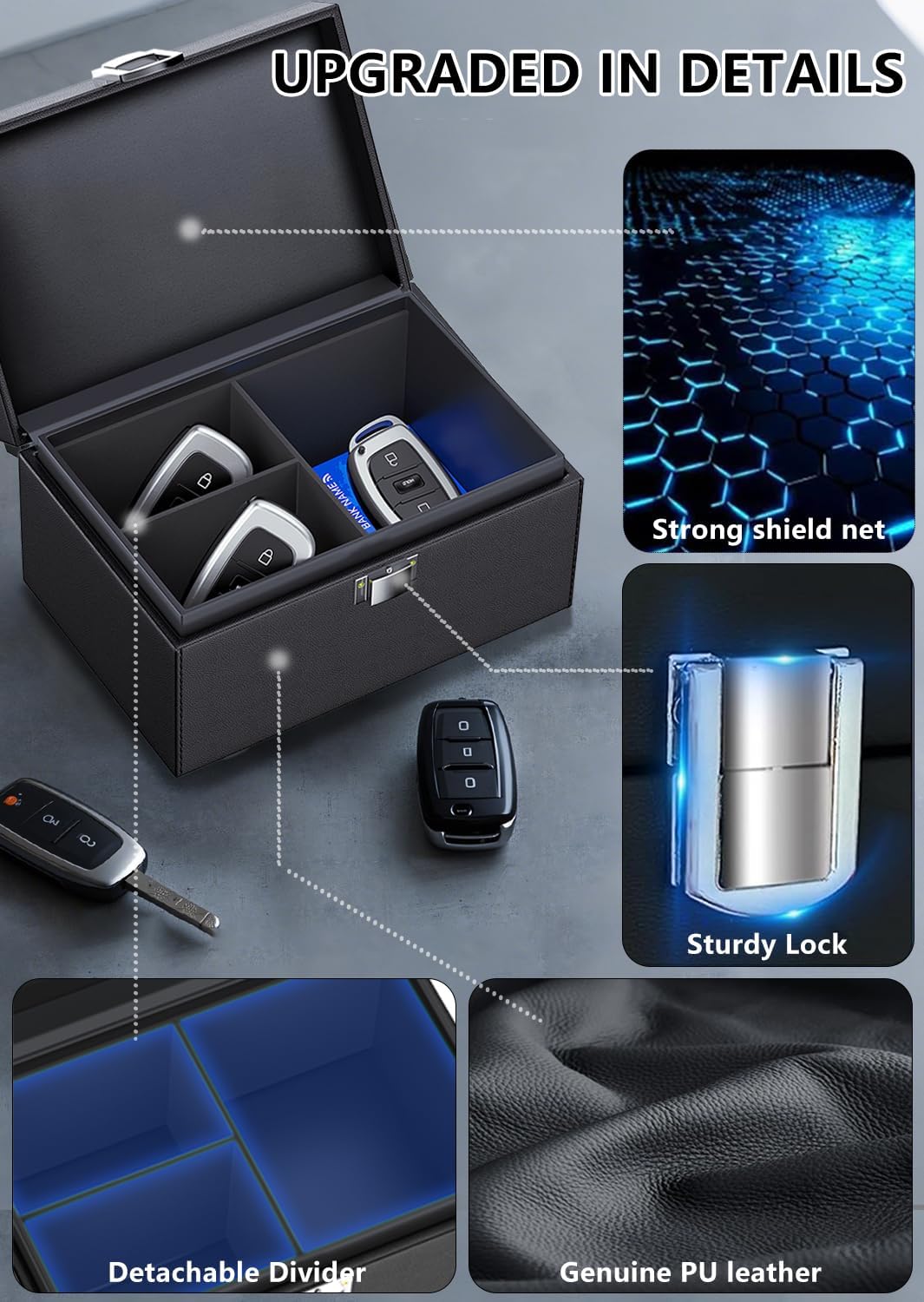 Faraday Box for Car Keys, Key Fob Signal Blocker RFID Box for Car Keys, Faraday Key Fob Protector Signal Blocking Box