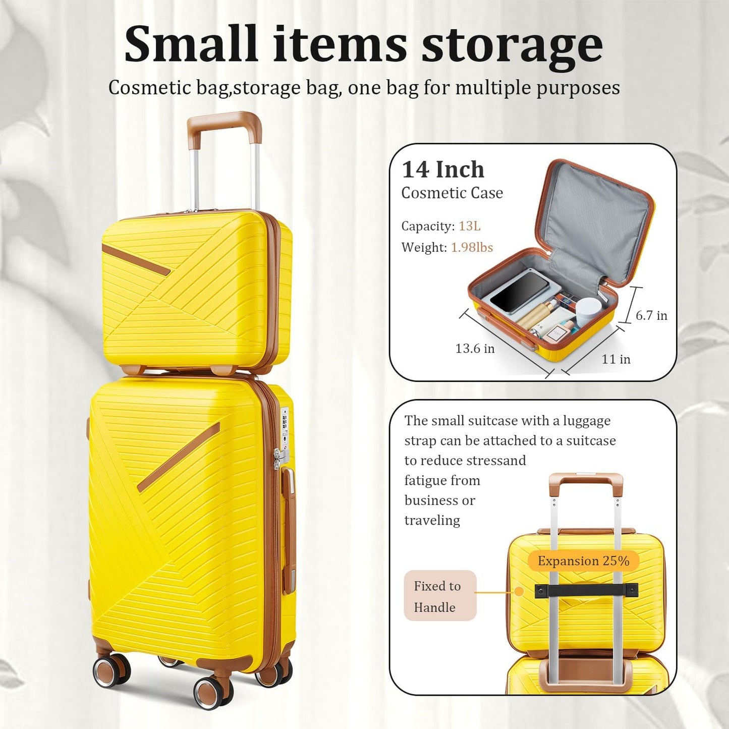 4-Piece Expandable Hardshell Luggage Set with TSA Lock (14/20/24/28) - Lightweight PP Suitcases, 360° Silent Spinner Wheels and Durable 100LB Handle for Air Travel (D# Yellow)