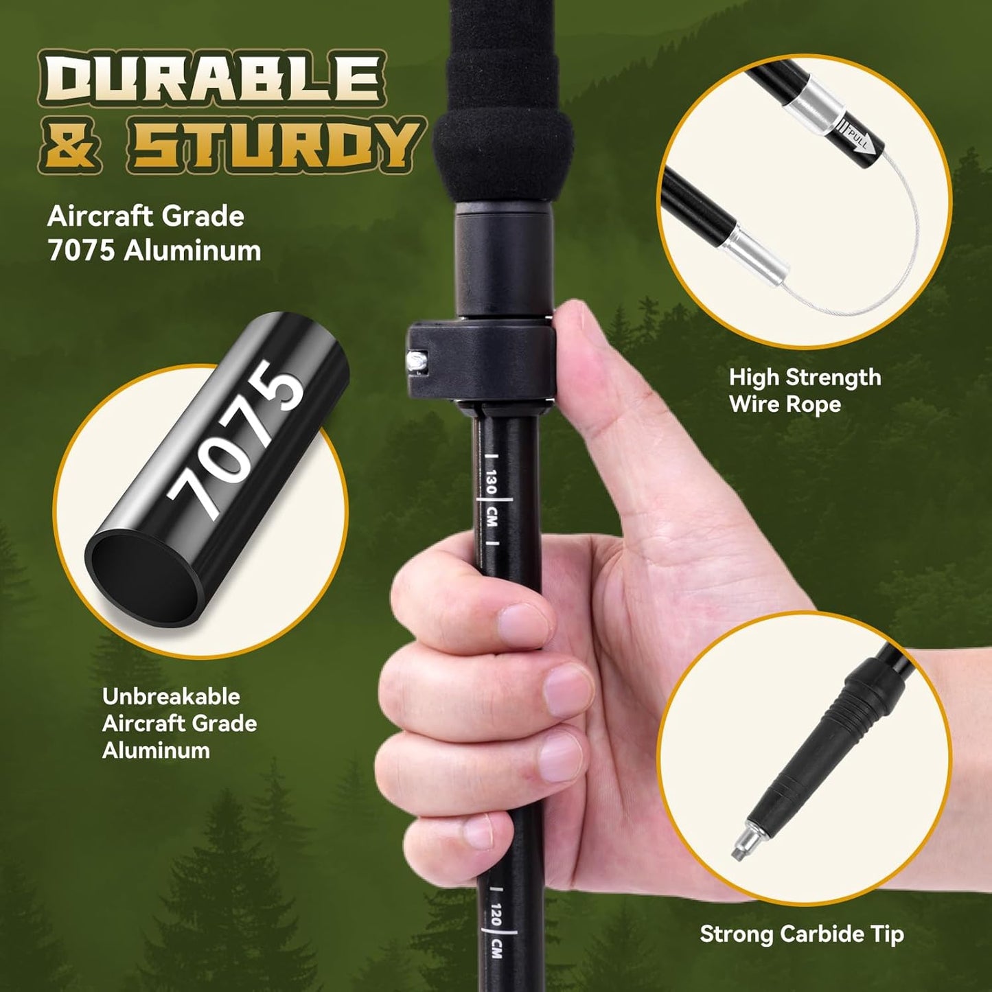 Trekking Poles Aviation Grade Aluminum Alloy-Strong Lightweight Collapsible Walking Sticks for Hiking Poles for Women, Men,Seniors in The 4 Season,All-Terrain,2pc Per Set