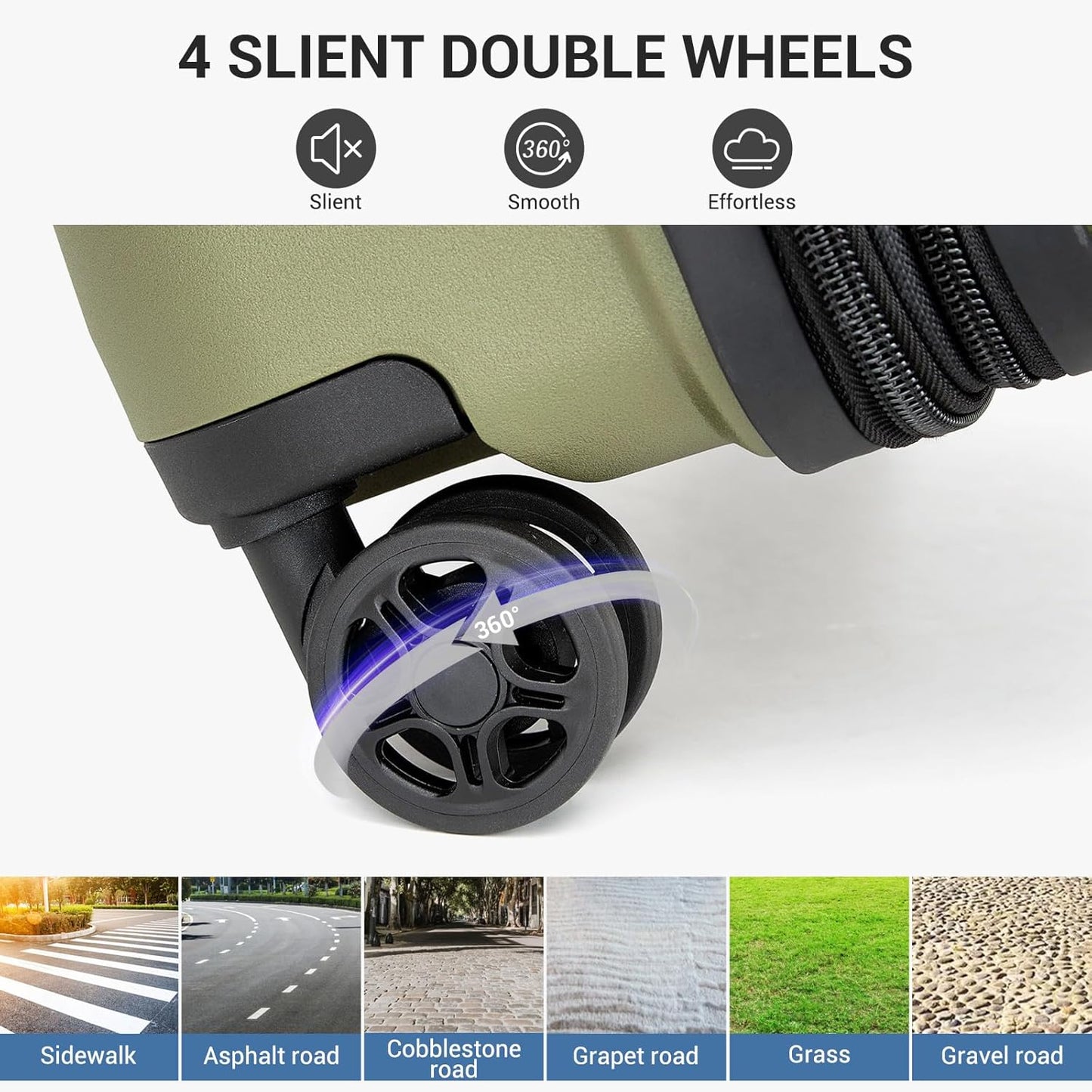 Kono 24 Inch Expandable Luggage Suitcase with Spinner Wheels, Durable Hardside Checked Luggage with Hidden Cup Holder, Lightweight Hard Shell Medium Suitcase with TSA Lock(Green)