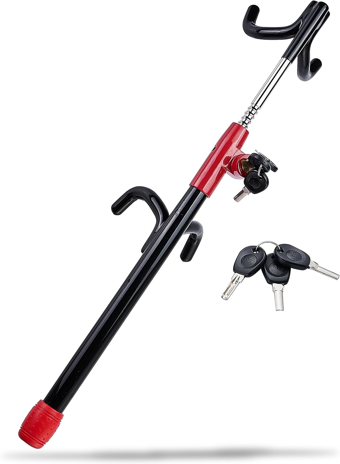 Dodomes Steering Wheel Lock Anti-Theft Heavy Duty Secure Car Device, Adjustable Length Clamp Double Hook Locks Universal Fit Black