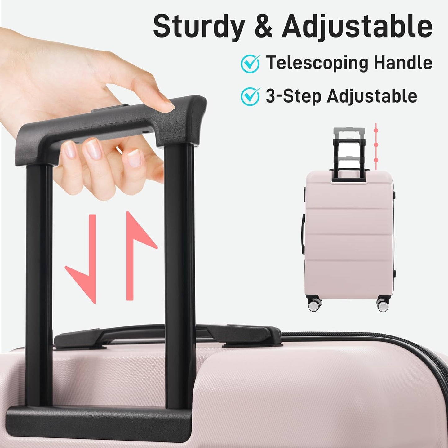 Merax Luggage Sets 3 Piece, Suitcases with Spinner Wheels, Lightweight Travel Luggage with Lock, ABS Hardshell Suitcase Set 20/24/28 IN,Light Pink