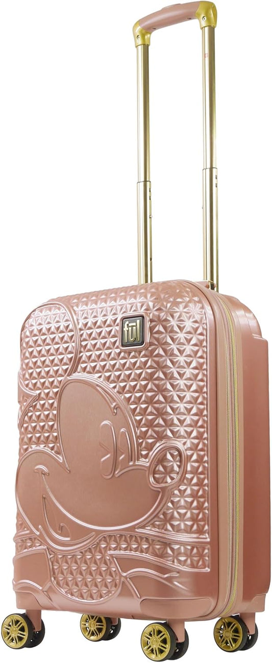 FUL Disney Mickey Mouse 21 Inch Carry On Luggage, Hardshell Rolling Suitcase with Spinner Wheels, Rose Gold