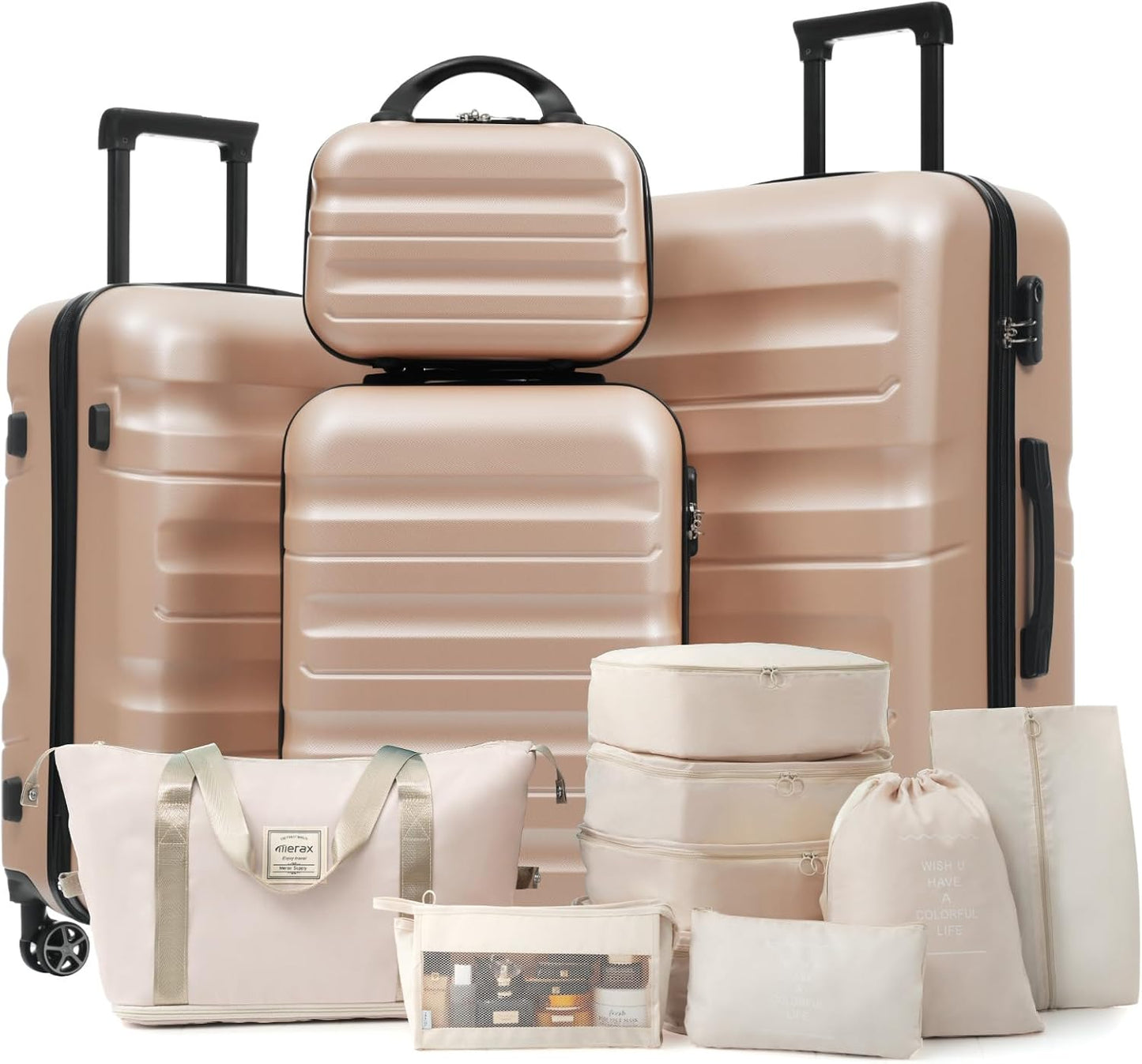 Merax Luggage Set 13 Piece, Hardshell ABS Suitcases with 8 Silent Spinner Wheels, Durable and Lightweight Travel Luggage for Family Trips