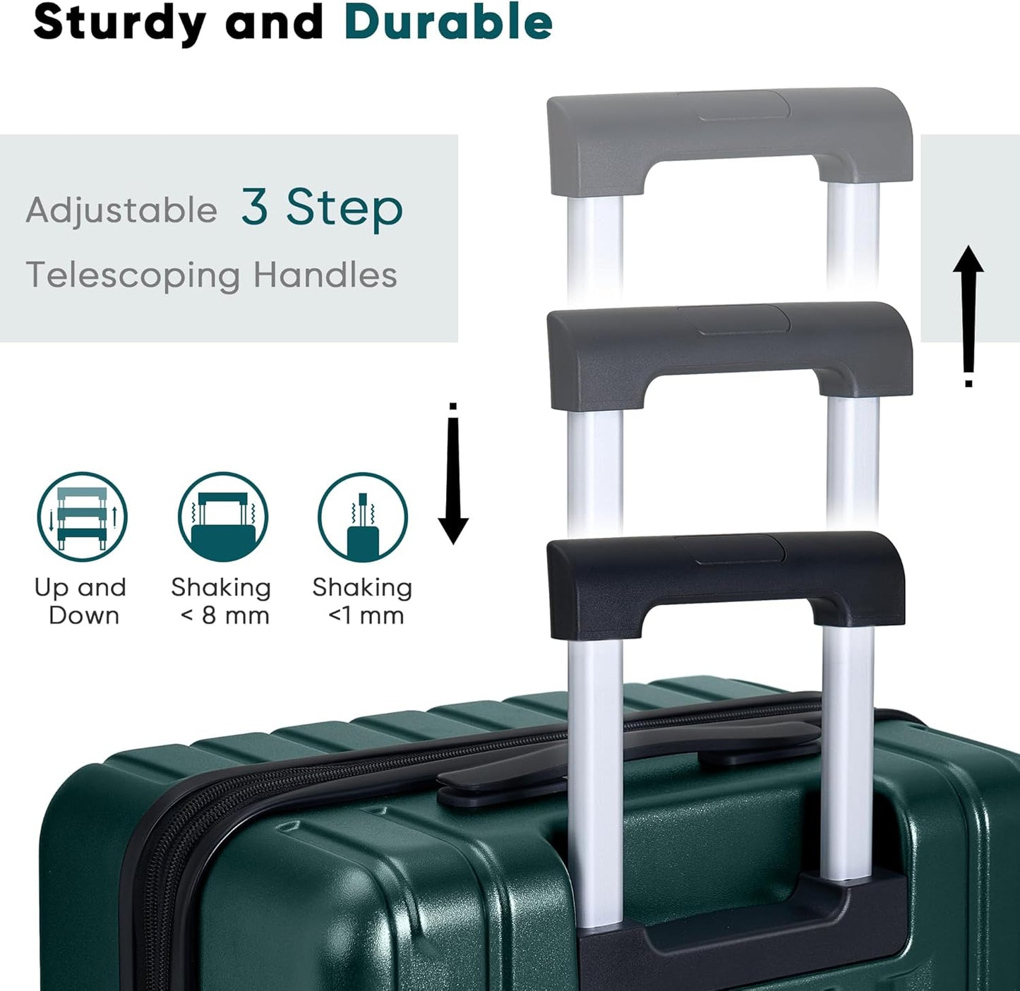 SHOWKOO Luggage Sets 3 Piece 100% PC Ultra Tough Hardside Expandable Suitcases Sets with TSA Lock Double Spinner Wheels (20in/24in/28in, Dark Green