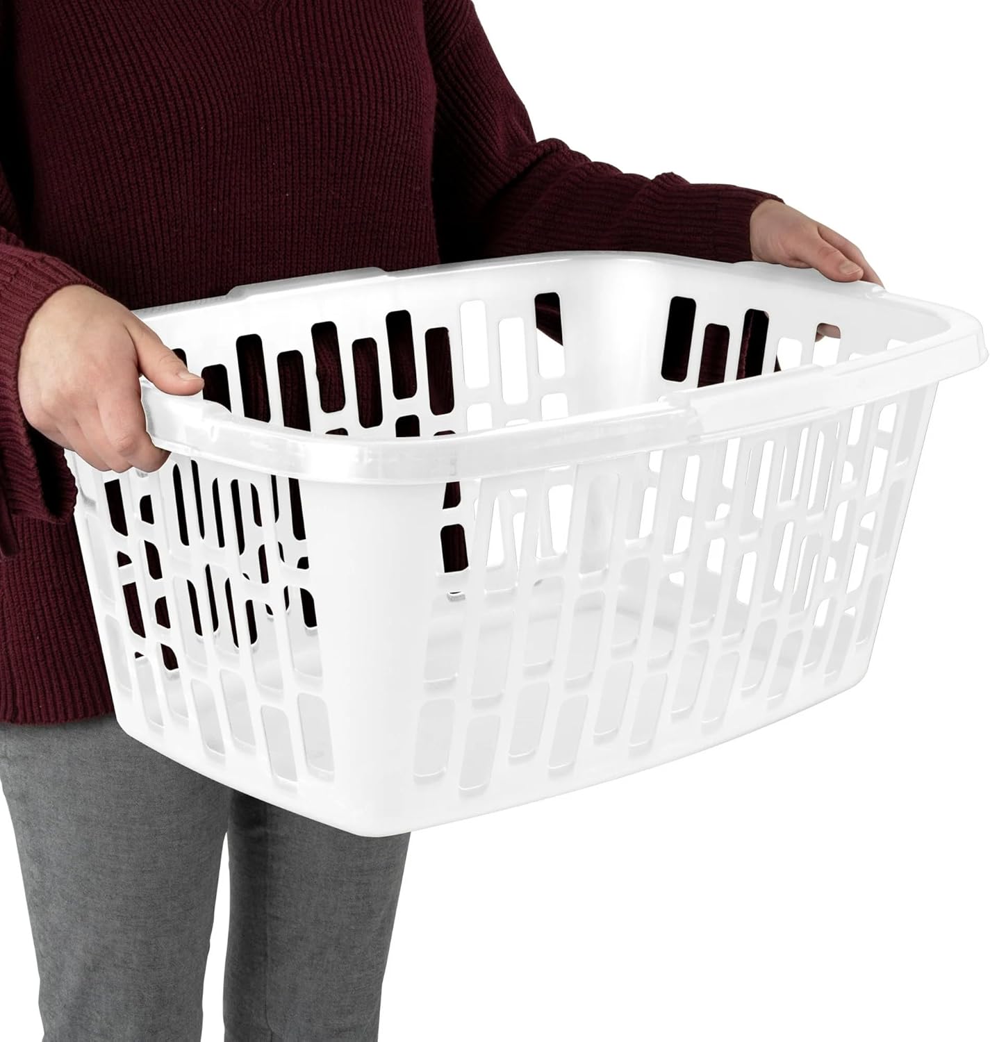 (6 Pack)1.5 Bushel Rectangular Laundry Basket with Handles,Stackable Plastic Laundry Hamper,White Ventilated Design for Easy Carrying & Storage
