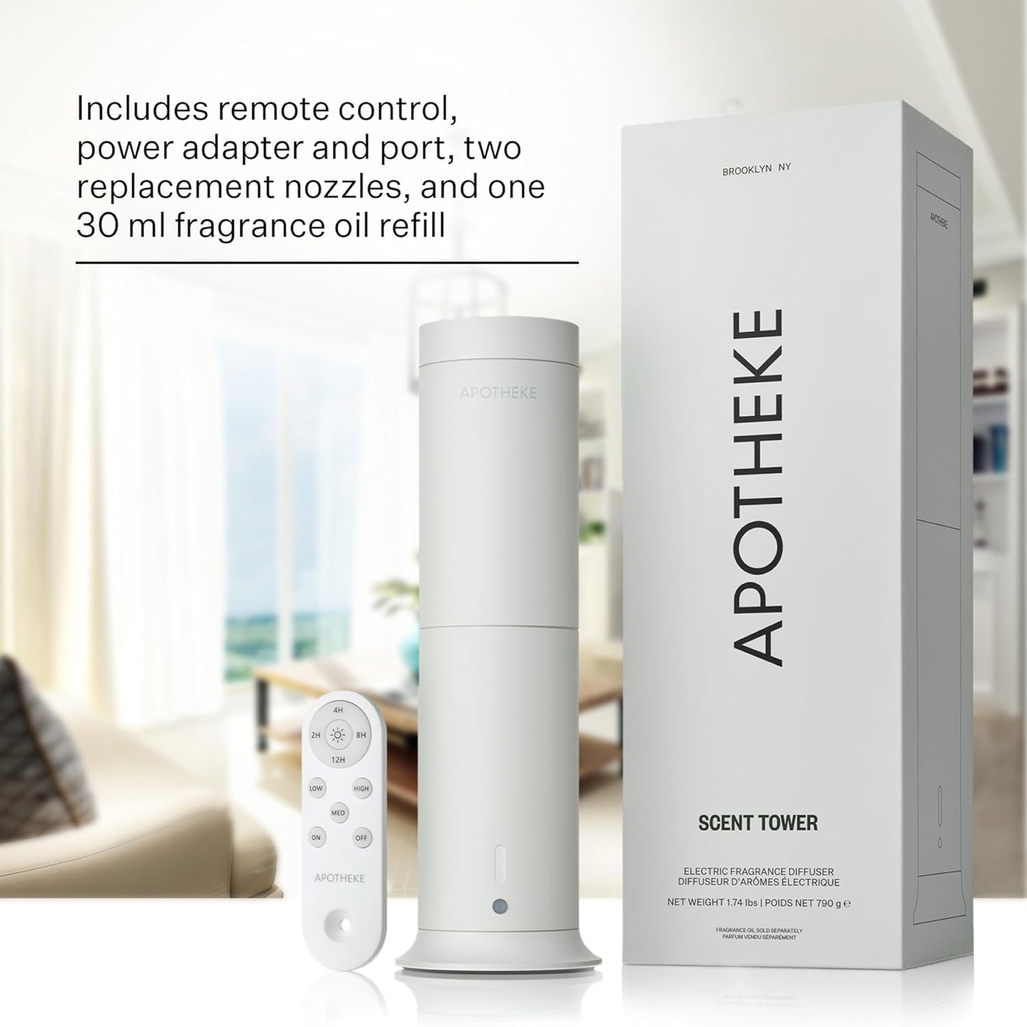 Apotheke Scent Tower Aromatherapy Diffuser for Home - Essential Oil Diffuser with Long-Lasting Fragrance for Office, Hotel & Large Rooms - Modern Aroma Diffuser for Clean, Fresh & Natural Fragrance