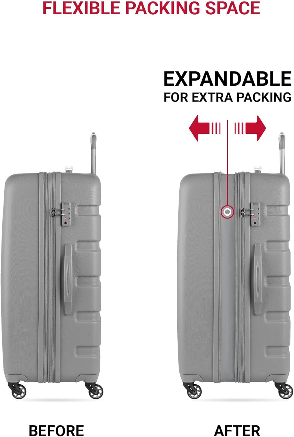 SwissGear 7366 Signature Hardside Expandable Luggage with Spinner Wheels, TSA Lock, Grey, Checked-Large 27-Inch