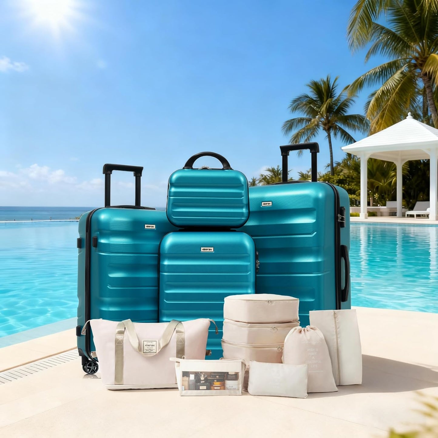 Merax Luggage Set 13 Piece, Hardshell ABS Suitcases with 8 Silent Spinner Wheels, Durable and Lightweight Travel Luggage for Family Trips, Blue