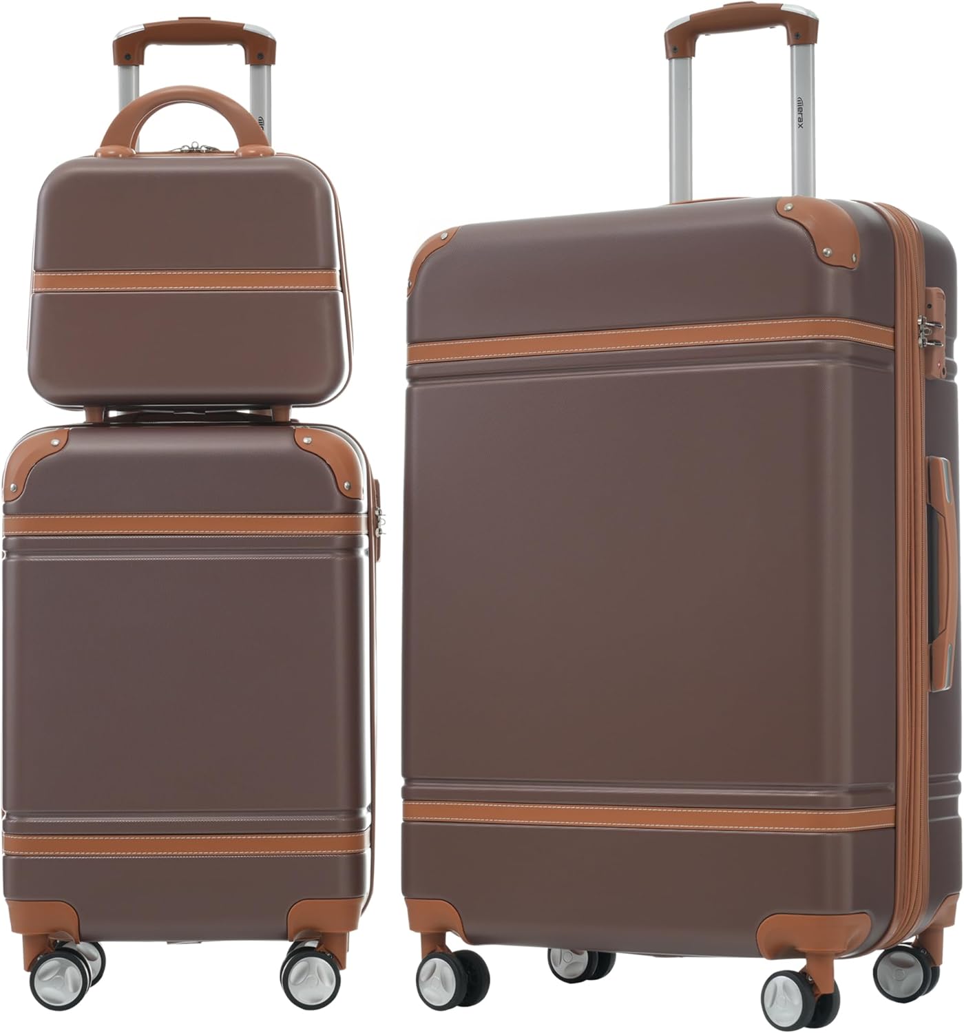 Merax Luggage Set 2 Piece Suitcase Set with Cosmetic Case Expandable Spinner Wheels Vintage Luggage Sets(Brown,20"+28")