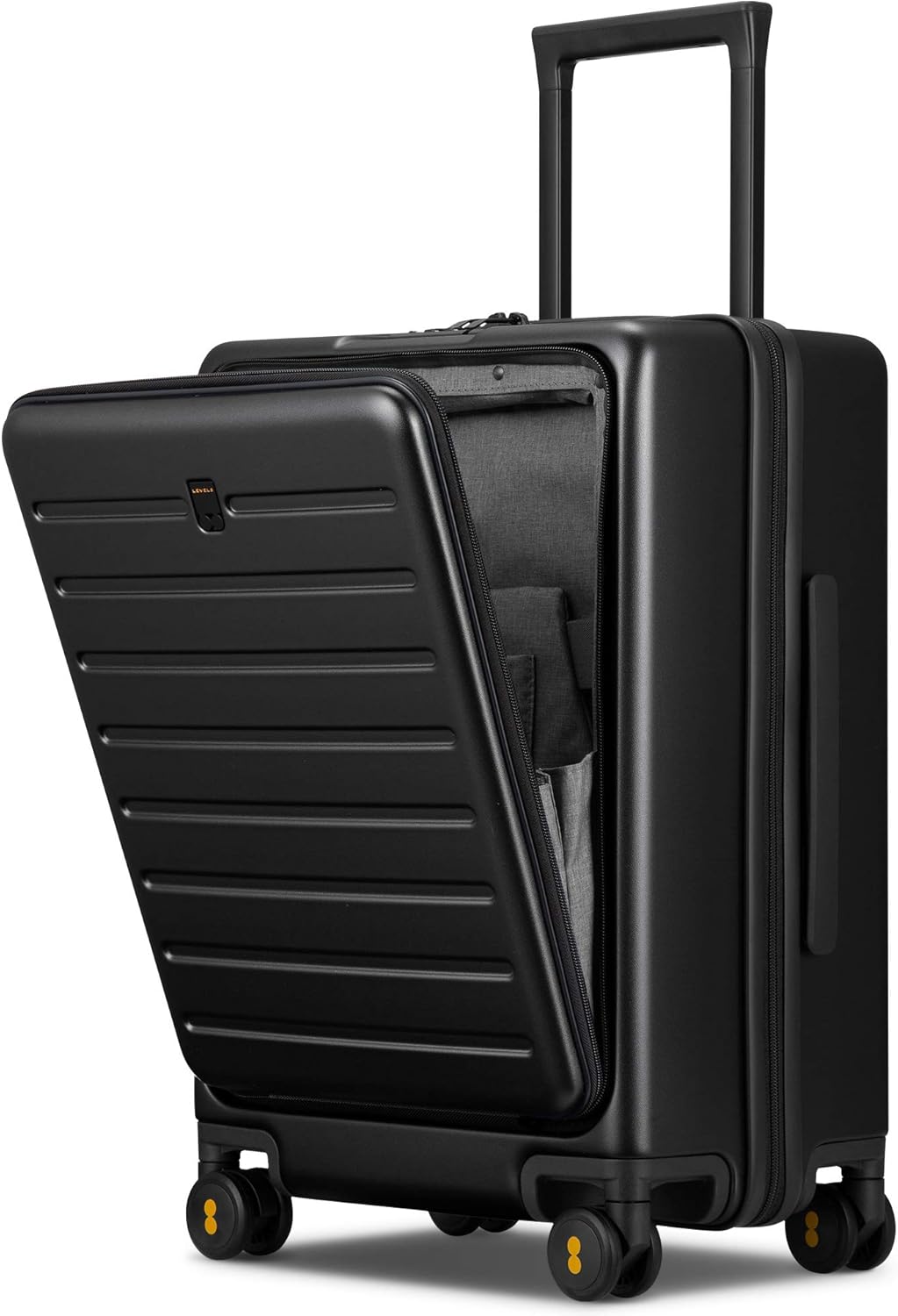 LEVEL8 Carry On Luggage with Compartment, 20 Inch Lightweight Hard Shell Rolling Suitcase with Wheels Airline Approved with Front Pocket, Double Tsa Locks, Black