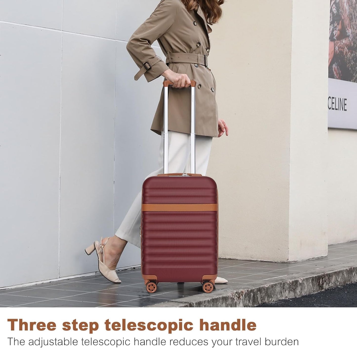 Kono Airline Approved Carry On Luggage 22x14x9 inches, with TSA Lock, 20 Inch Expandable Lightweight Hardshell Suitcase (Burgundy, Suitable for 1-3 Days of Travel)