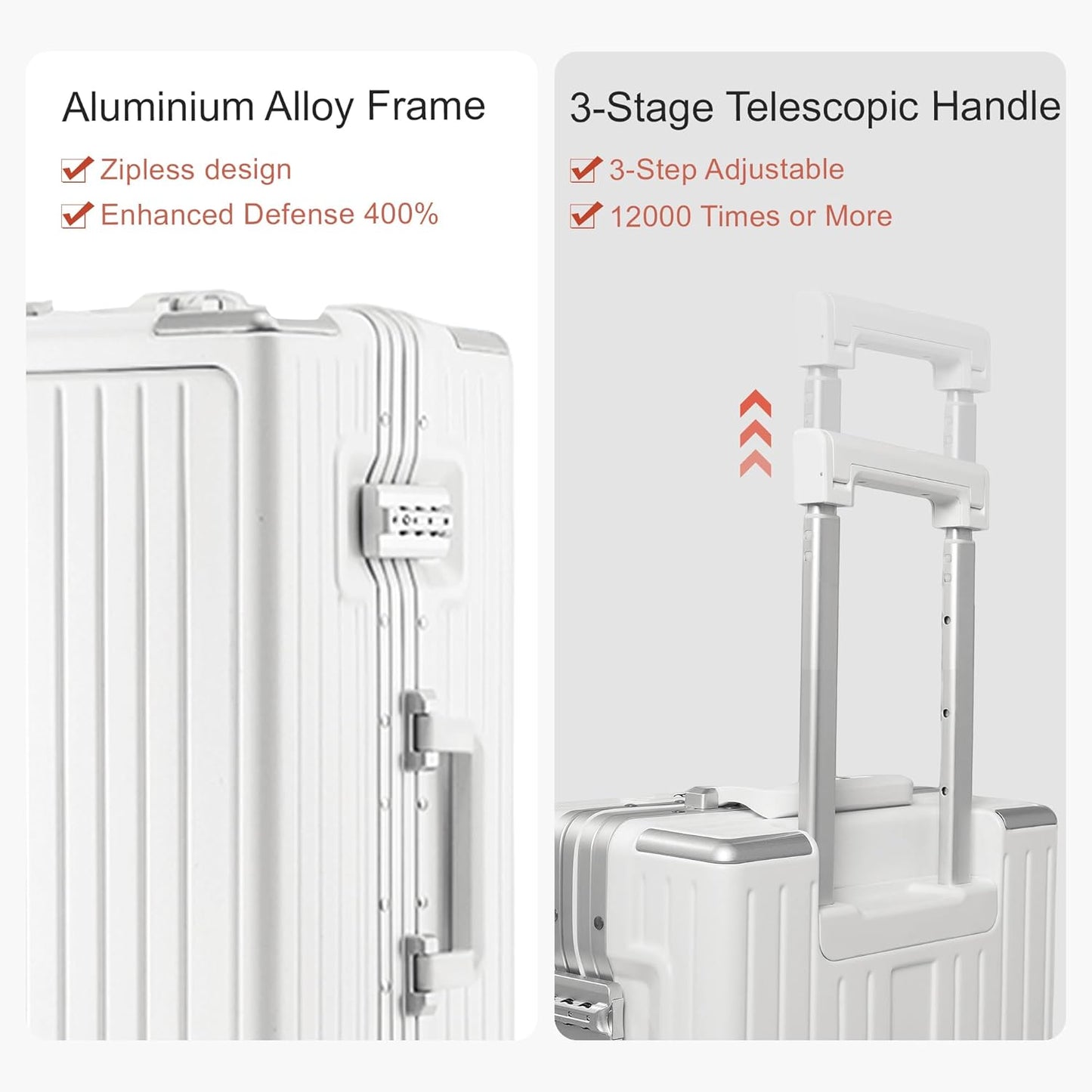 Carry On Luggage 22x14x9 Airline Approved Aluminum Frame, 20 Inch Hard Shell Carry On Luggage, Suitcase Carry-on Zipperless Luggage, TSA Approved (White)