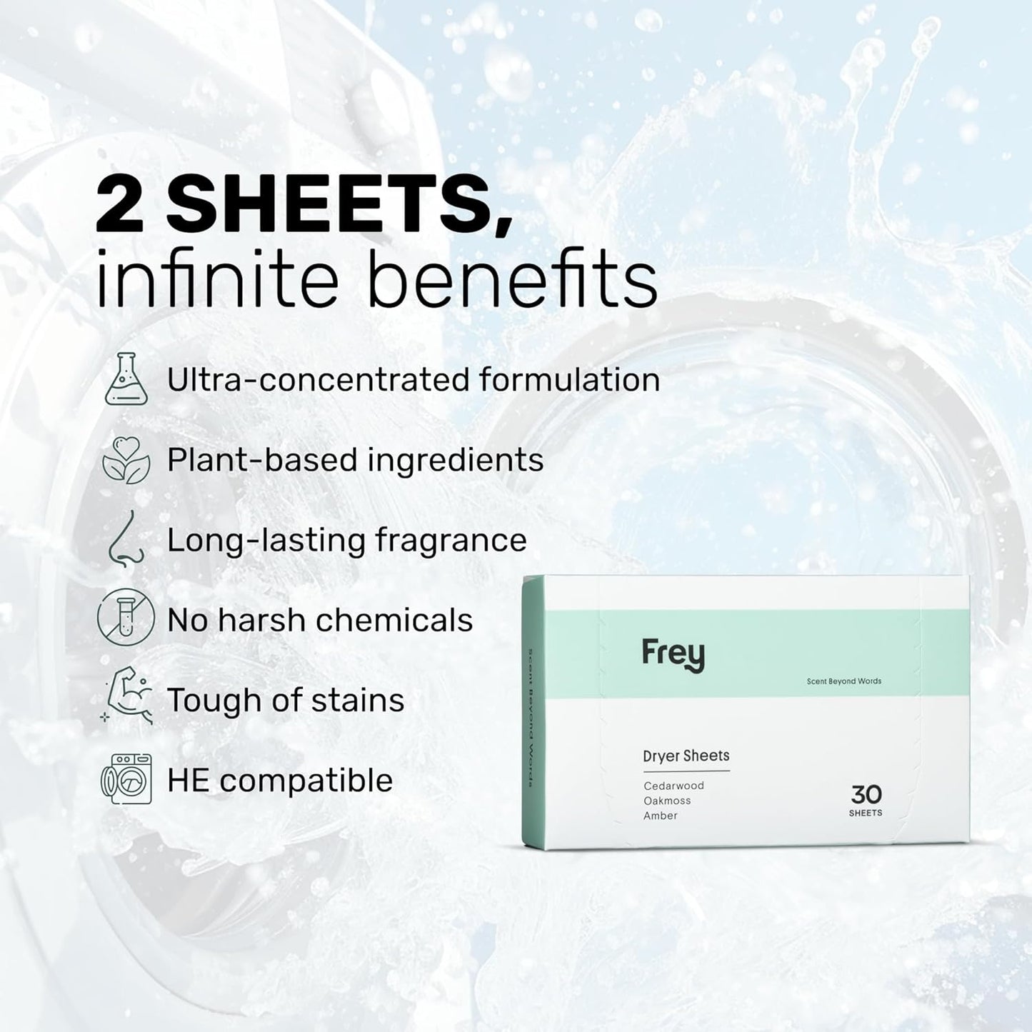 FREY Naturally Scented Dryer Sheets - Fabric Softener for Soft, Fresh & Clean Clothes (1-pack, Cedar Grove)