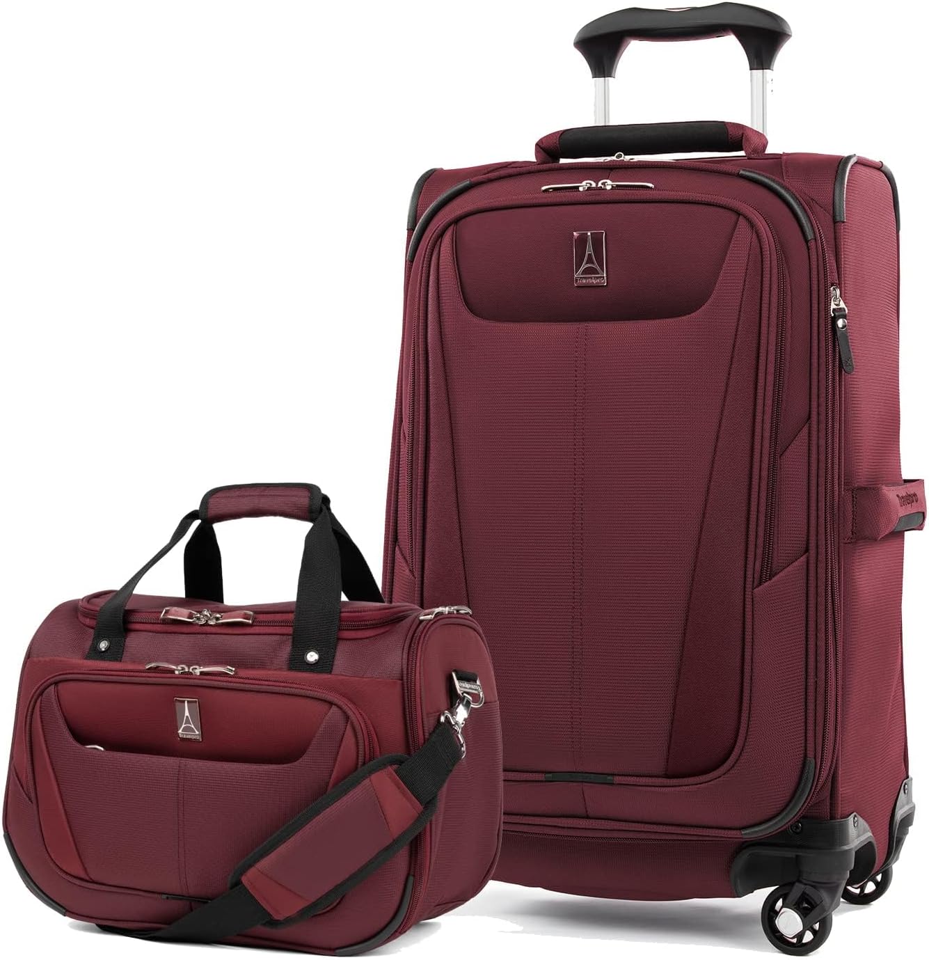 Travelpro Maxlite 5 Softside 2pc Set Expandable Carry On Luggage with 4 Spinner Wheels/Soft Underseat Tote, Lightweight Suitcase, Men and Women, Burgundy