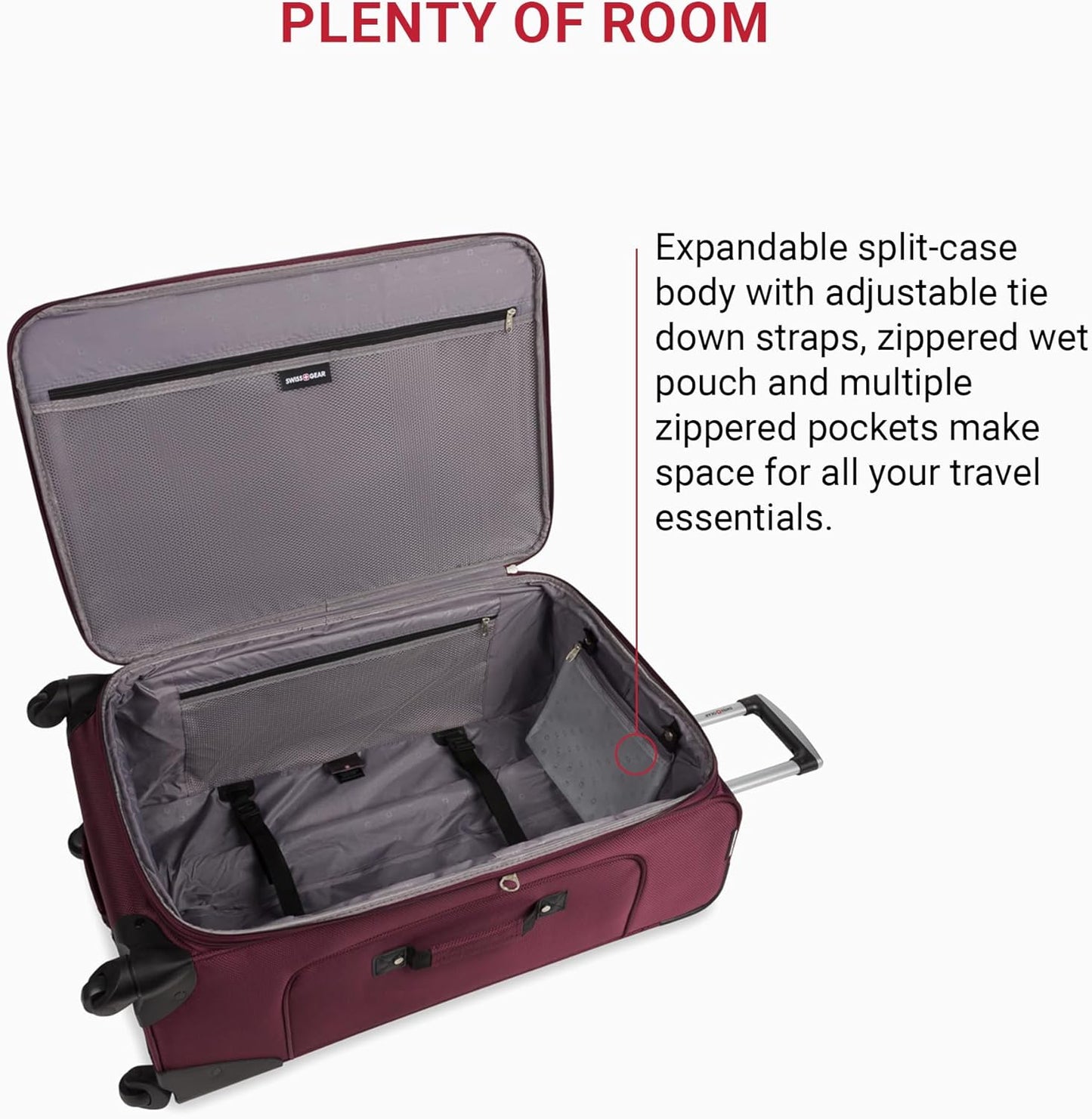 SwissGear Sion 3-Piece Set, Softside Expandable Luggage – 21 Inch Carry-On & 25 & 29 Inch Checked Suitcases with 360 Degree Wheels & Retractable Handles – Merlot