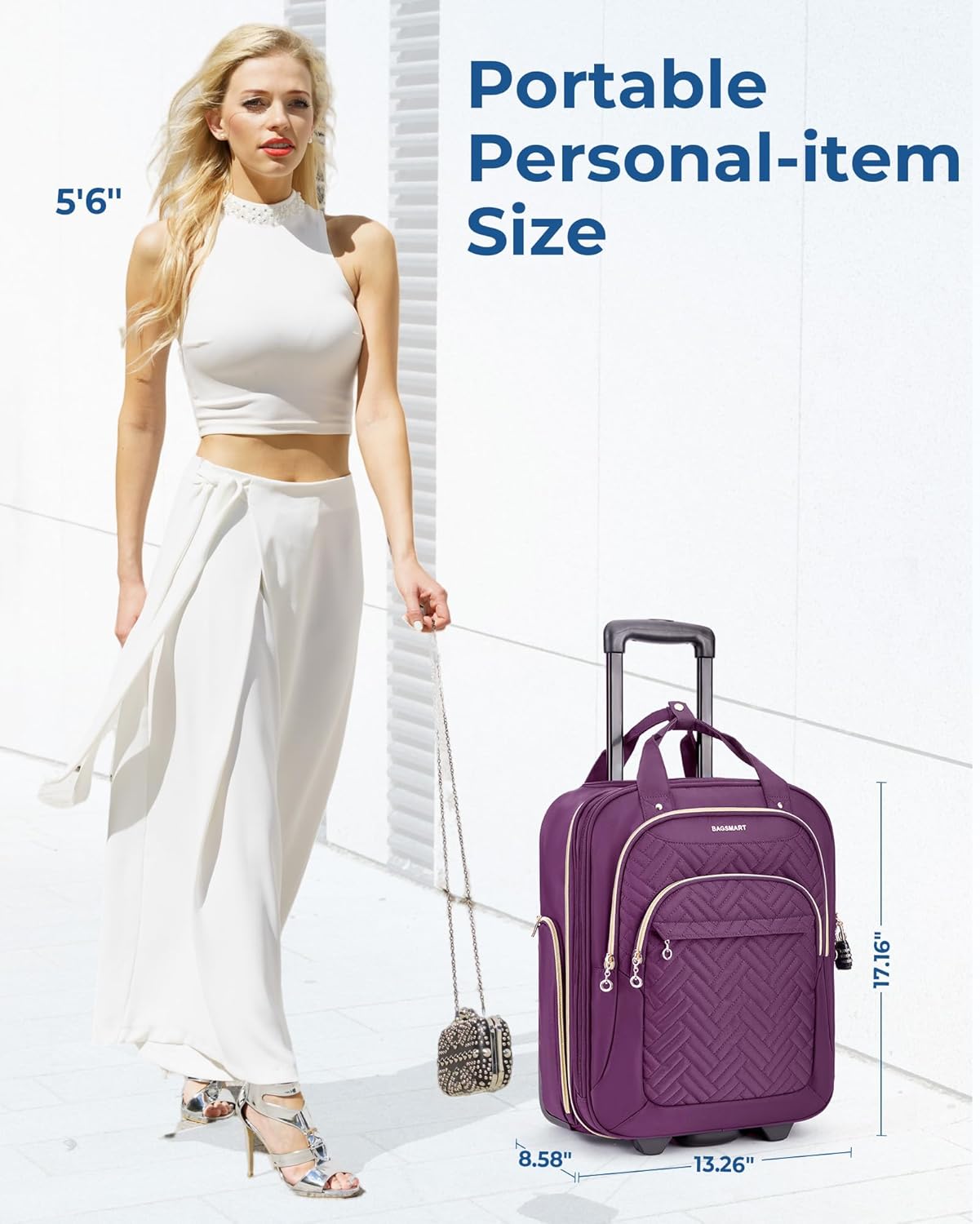 BAGSMART Underseat Carry On Luggage Airline approved,16-inch Underseater Softside Travel Suitcase with Wheels Lightweight Overnight Rolling Carry-on Luggage for Women Men Weekender, Purple