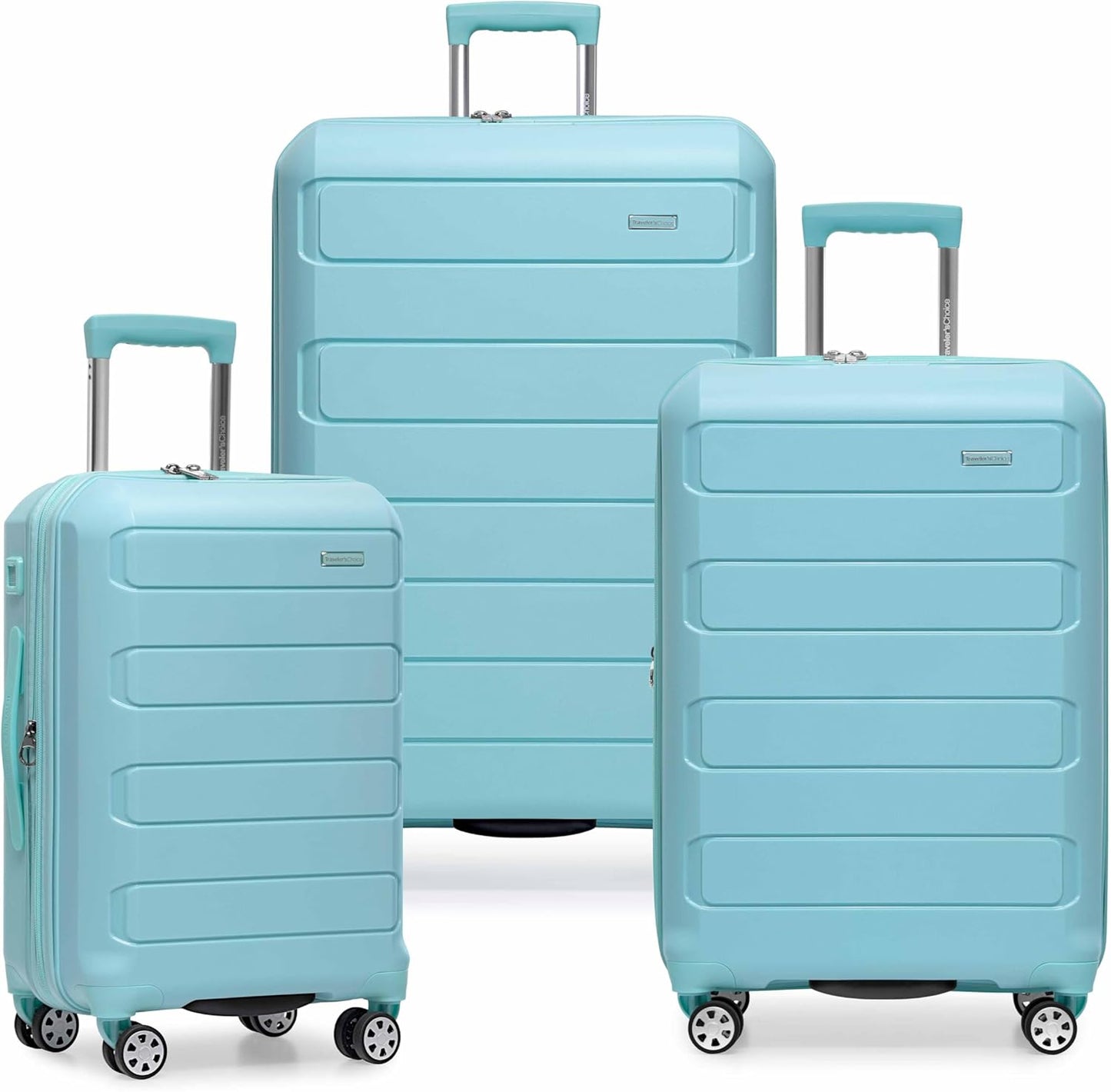 Traveler's Choice Pagosa Indestructible Hardshell Expandable Spinner Luggage, Baby Blue, 3-Piece Set (22/26/30)