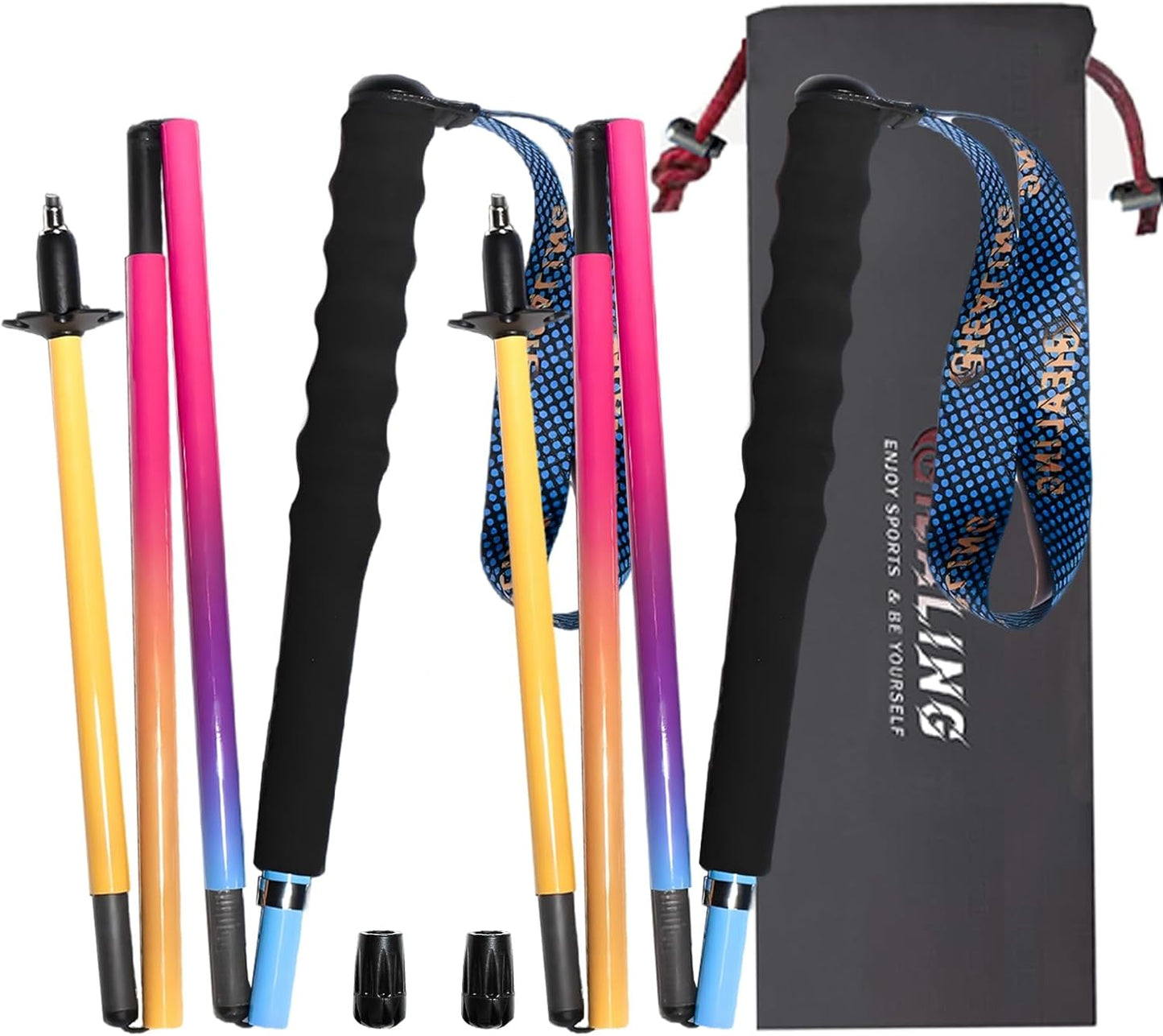 Carbon Fiber Trekking Poles 2-Pack - Ultra Lightweight 10oz, Collapsible 3-Piece Folding Design with Anti-Shock, Moisture-Wicking Cork Grips for Hiking, Mountaineering