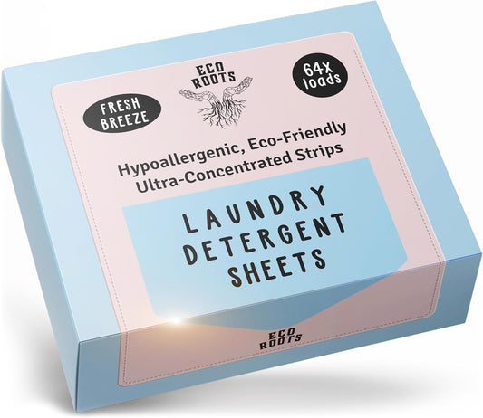 Eco Roots Laundry Detergent Sheets – 64 Loads Eco-Friendly Fresh Breeze Laundry Sheets, Travel Size, Biodegradable & Hypoallergenic – Zero-Waste Detergent Alternative