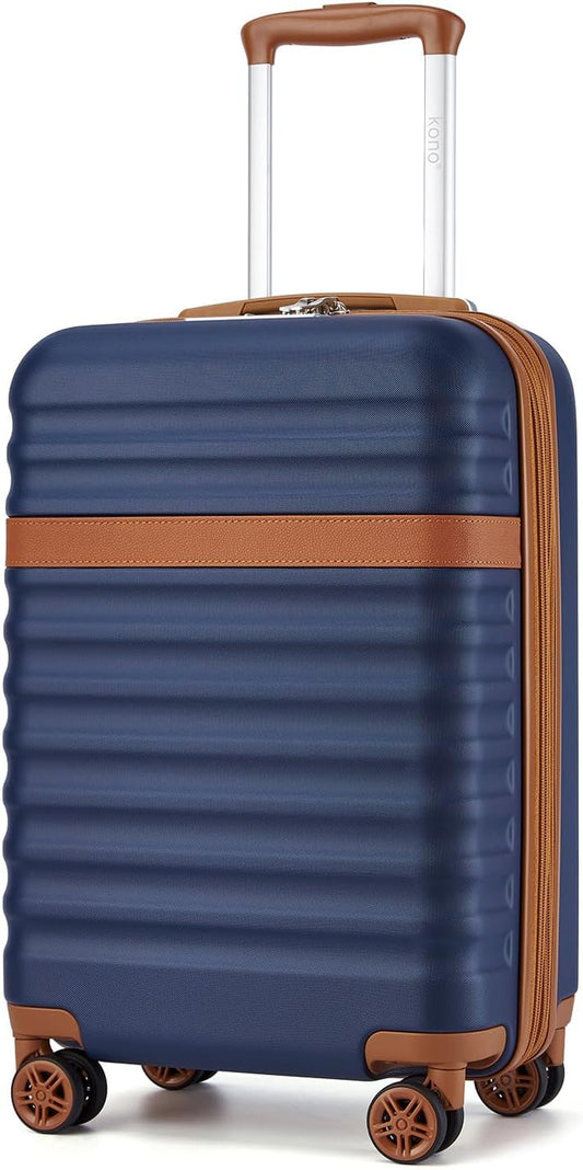 Kono Airline Approved Carry On Luggage 22x14x9 inches, with TSA Lock, 20 Inch Expandable Lightweight Hardshell Suitcase (Navy, Suitable for 1-3 Days of Travel)