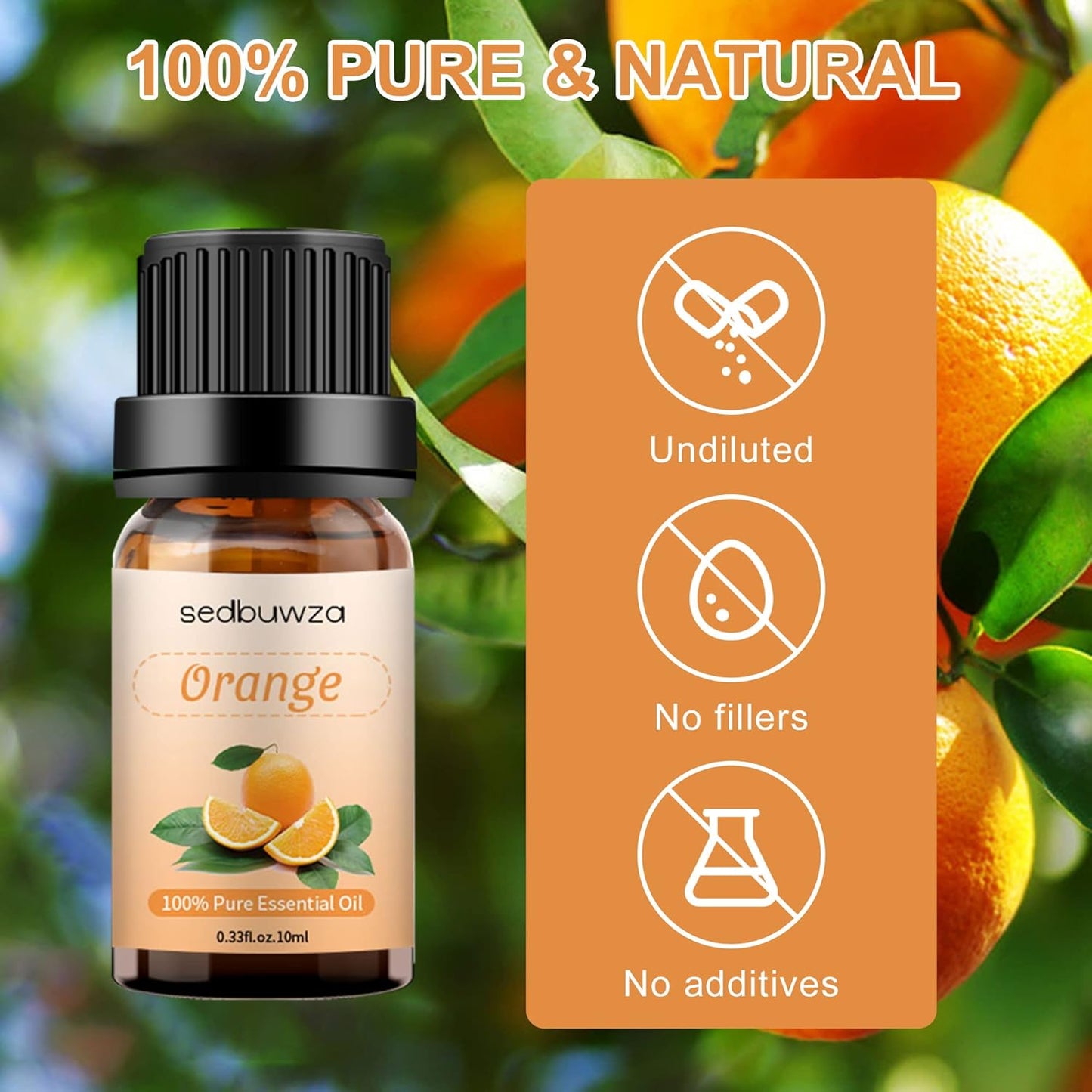 Sedbuwza Orange Essential Oil, Pure Organic Orange Fragrance Oil for Diffuser, Humidifier, Soap, Candle, Perfume