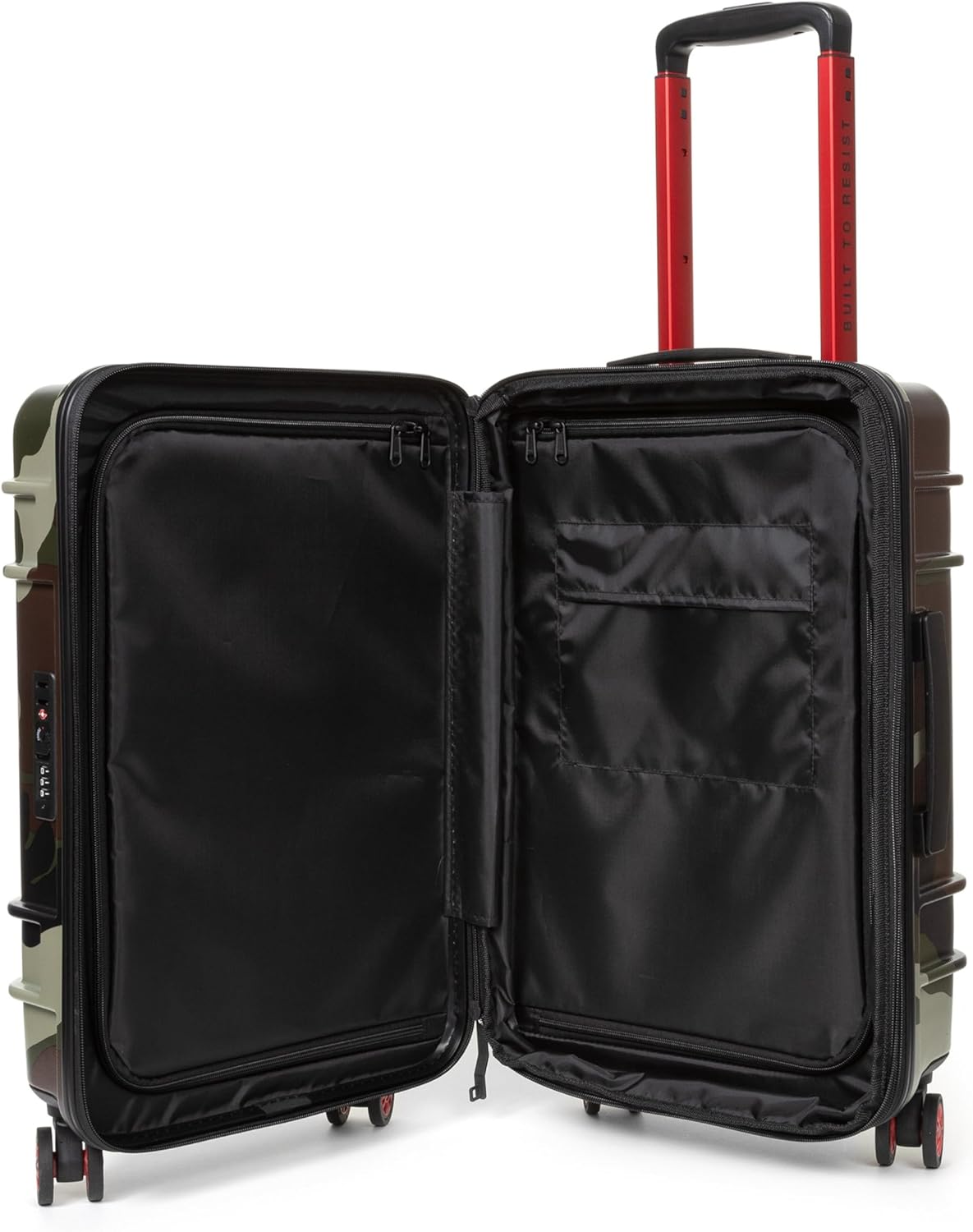 EASTPAK Resist'R Zip S – 34L Hardshell Suitcase with Dual Compartments, TSA Lock, Silent 360° Spinner Wheels & Water-Resistant Design, Camo