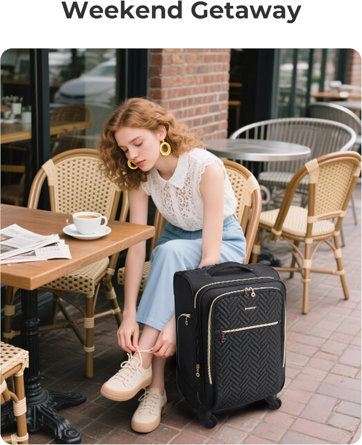 BAGSMART Carry On Luggage 20 Inch,Softside Expandable Suitcase with Spinner Wheels, Luggage 22x14x9 Airline Approved Rolling Lightweight Suitcases for Women Men, Compact Carry-On (Black)