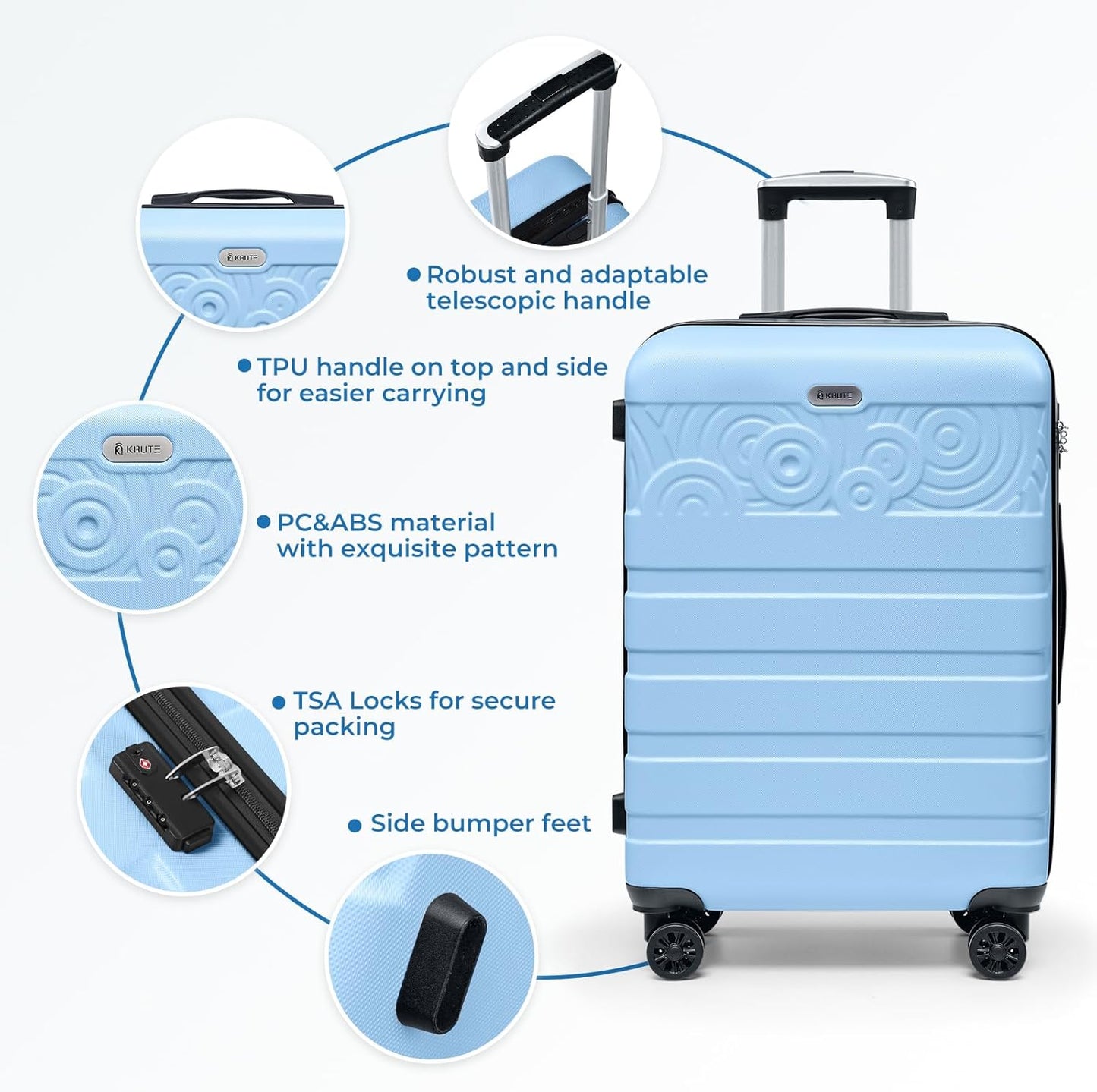 Krute Luggage 28 Inch Suitcase With Wheels Large Suitcases Lightweight Hard Shell PC ABS TSA Lock Checked Luggages