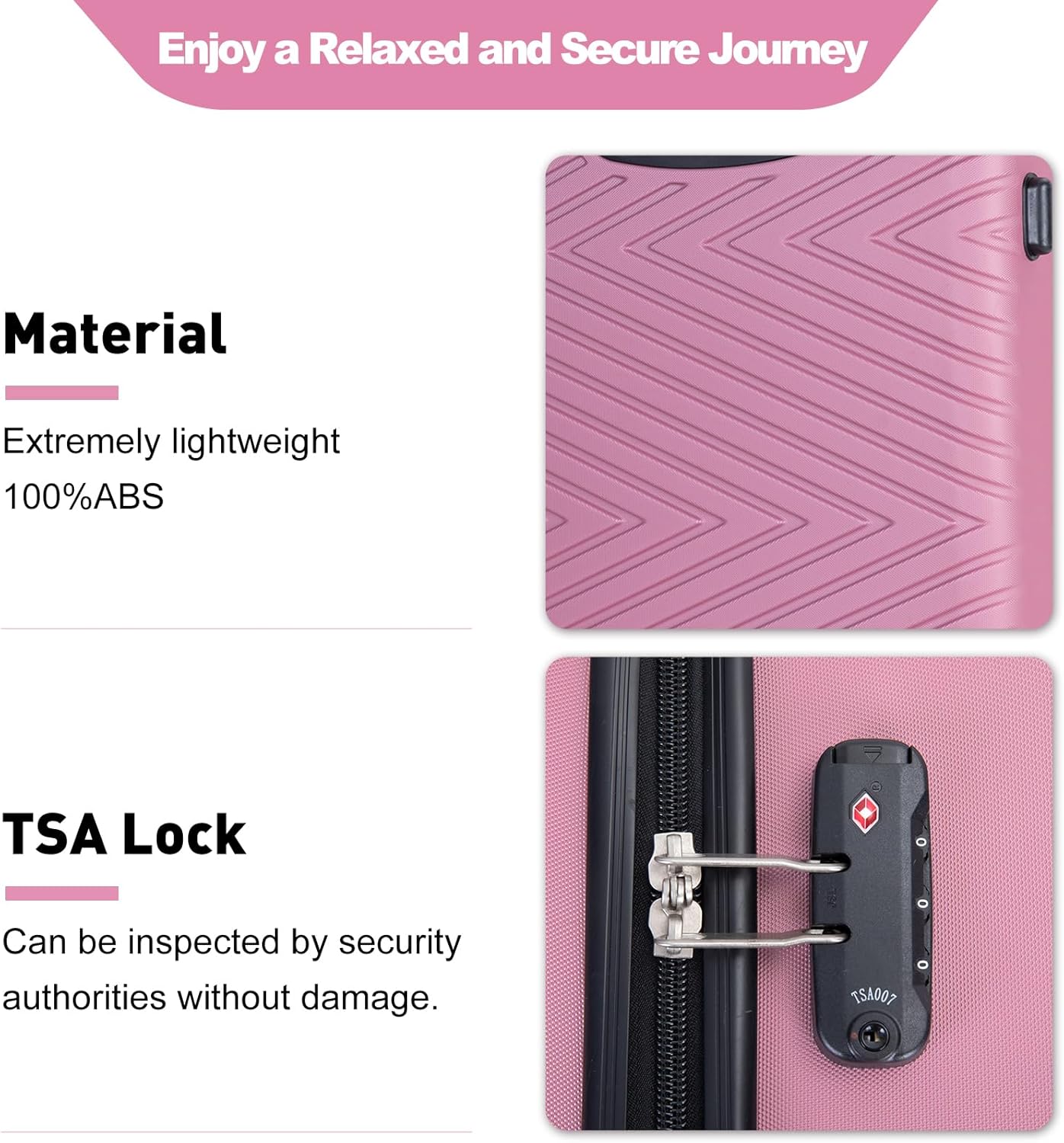 4-Piece Hardside Luggage Set with TSA Lock, Lightweight ABS Suitcases With Spinner Wheel, 16/20/24/28 inch, Pink