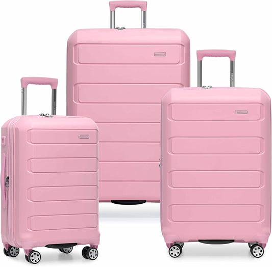 Traveler's Choice Pagosa Indestructible Hardshell Expandable Spinner Luggage, Pink, 3-Piece Set (22/26/30)