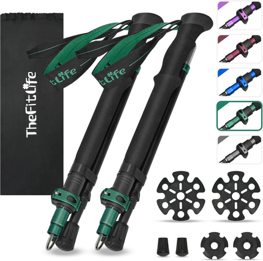 TheFitLife Collapsible Trekking Poles for Hiking – Lightweight Folding Walking Sticks for Men and Women with Extra-Long Foam Handle and Metal Flip Lock