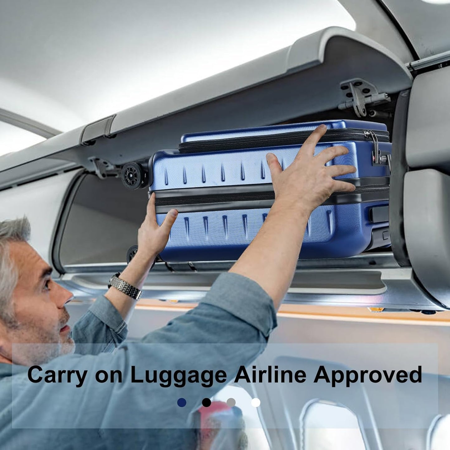 Carry On Luggage 22×14×9 Airline Approved, 20 Inch Lightweight ABS+PC Hard Shell Suitcases with Front Pocket, Spinner Wheels, TSA Lock (Navy Blue, 1PC)