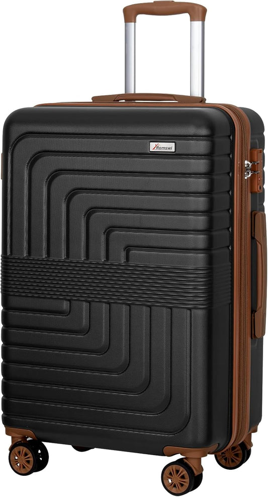 Romswi Expandable 28" Checked Luggage,Large Hardshell Suitcase with Double Spinner Wheels for 20% More Space, Airline Approved Lightweight Hardside Luggage, Scratch-Resistant & YKK Zipper,Black