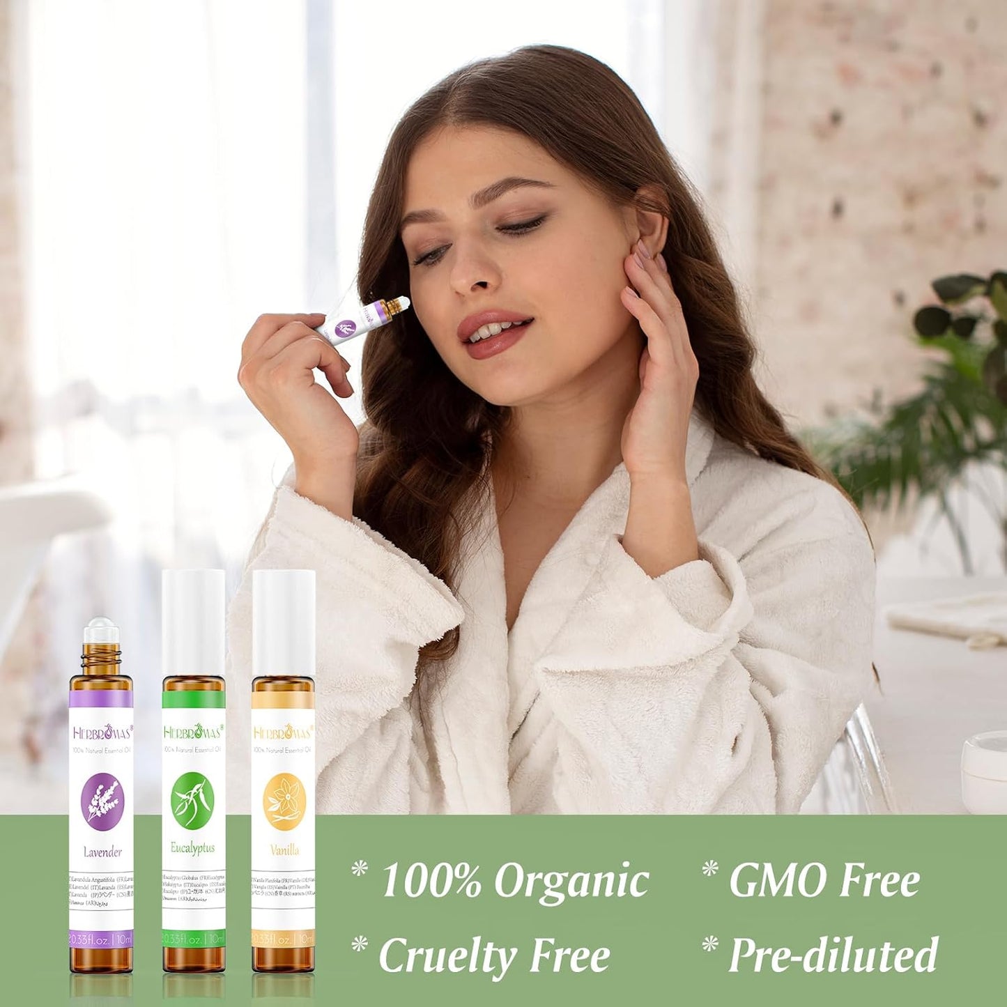 Essential Oil Roll On Set with Lavender, Peppermint, Eucalyptus & Grapefruit, Tea Tree & Vanila - Aromatherapy Relaxation Gift for Women - 6 Pack of 10ml Roll-Ons