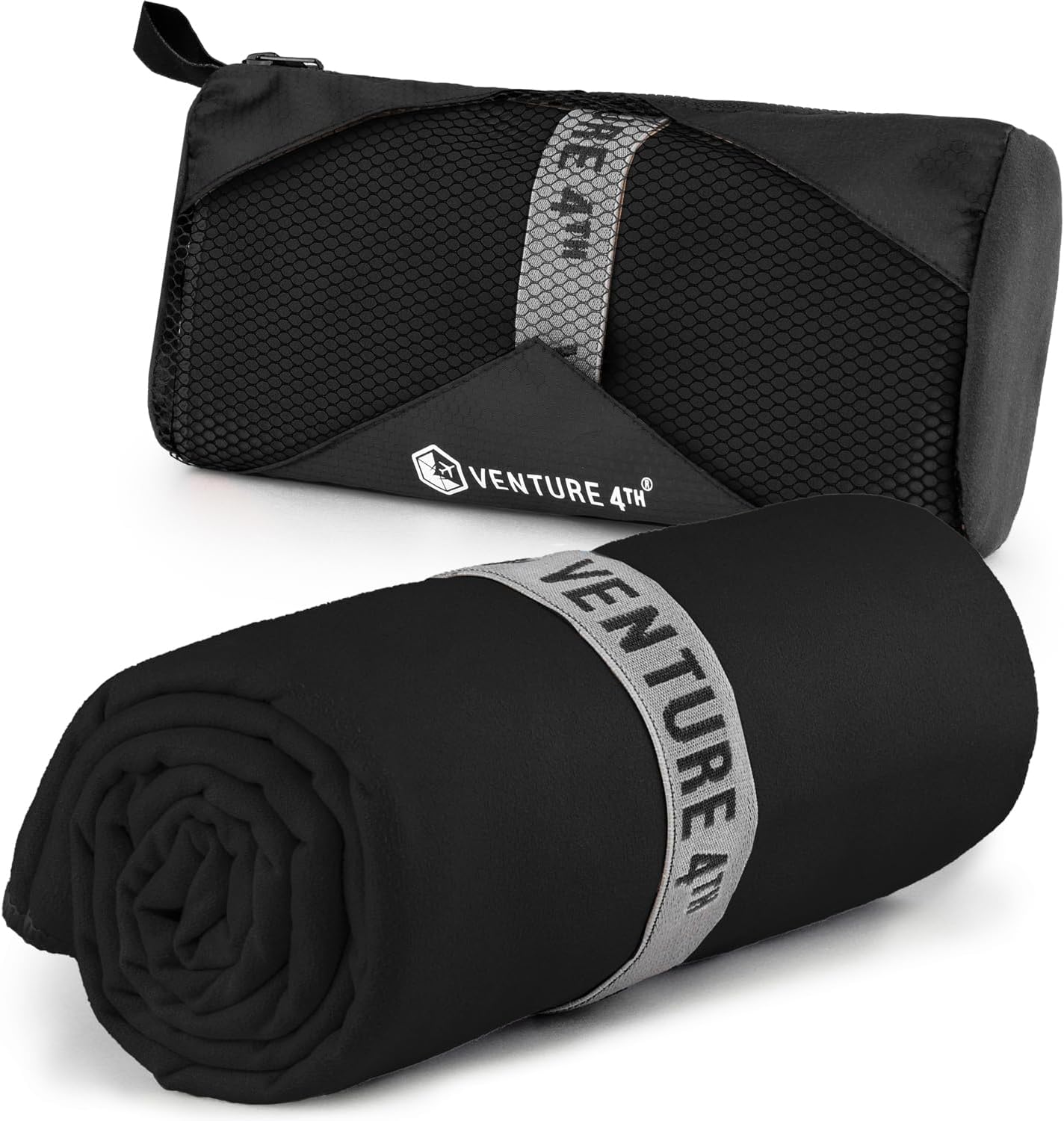 VENTURE 4TH Quick Dry Towel. Microfiber Travel Towel Ideal for Camping, Hiking, Backpacking, Gym. Lightweight & Fast Drying Travel Towels for Body. Compact & Easy to Pack - Black Large
