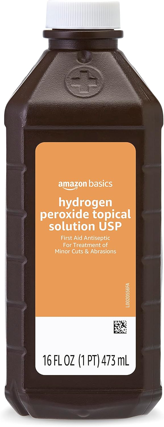 Amazon Basics Hydrogen Peroxide Topical Solution USP, First Aid Antiseptic for Cuts, Scrapes and Wound Disinfection, 16 fl oz, Pack of 1 (Previously Solimoi)