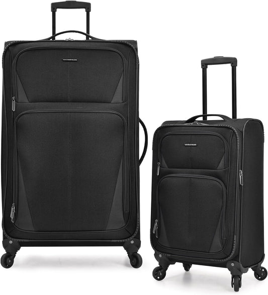 U.S. Traveler Aviron Bay Expandable Softside Luggage with Spinner Wheels, Black, 2-Piece Set