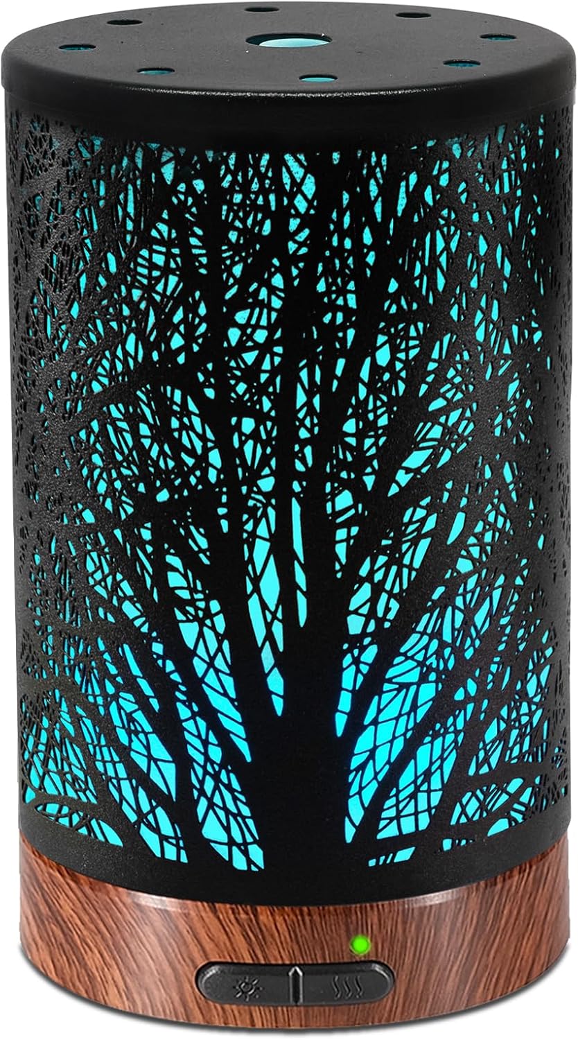 Essential Oil Diffuser - 150ML Metal Aromatherapy Diffuser for Essential Oils with 7 Colors Lights Gifts for Mom Waterless Auto Shut-Off & Ultrasonic Cool Mist Diffuser, Ambience for Home