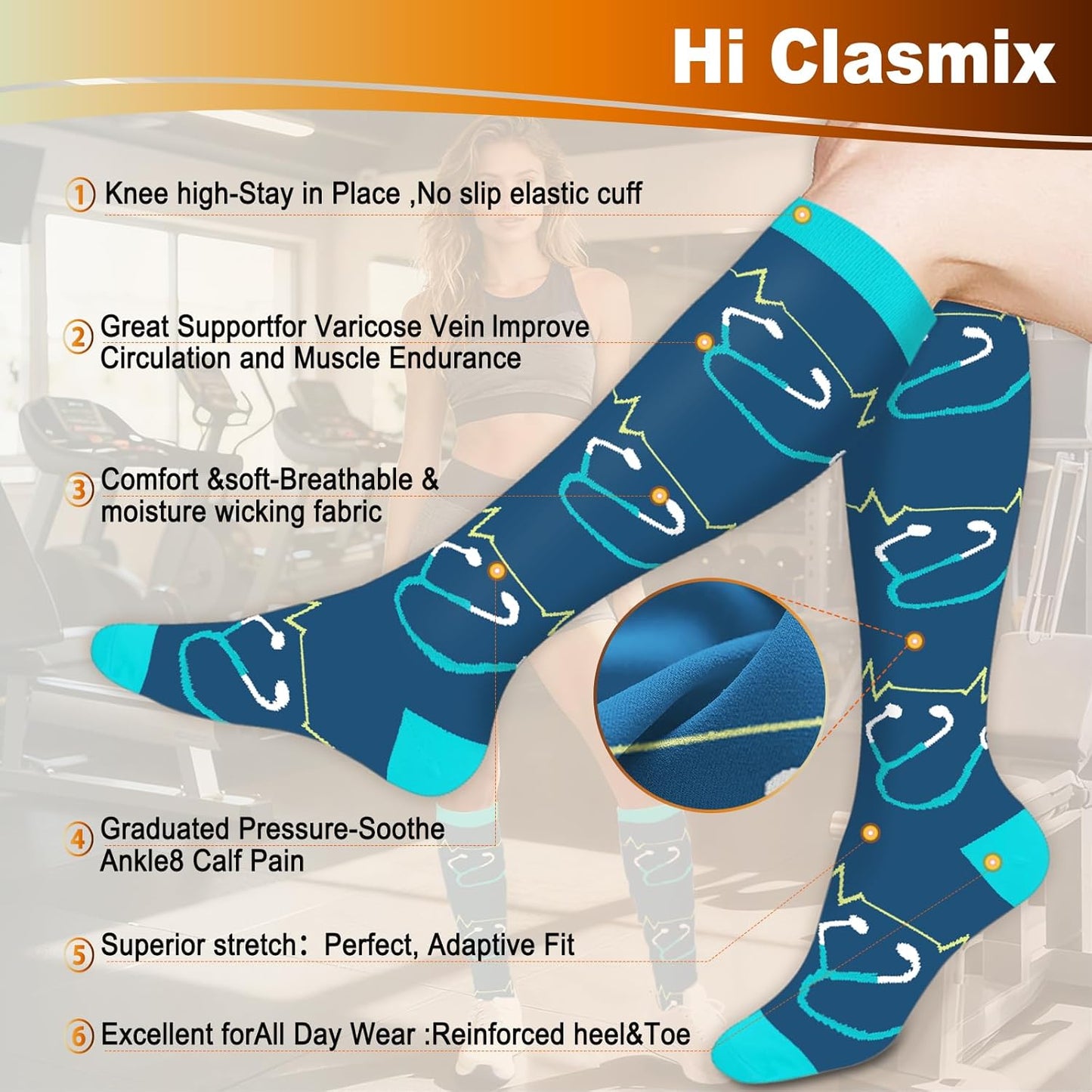 Graduated Compression Socks for Women&Men 20-30mmhg Knee High Socks Travel Hiking Running Stocking